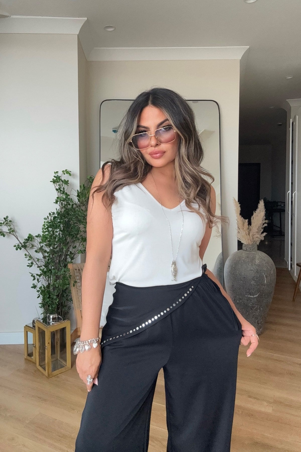 Marka Model Şal Bağlamalı Pantolon Siyah