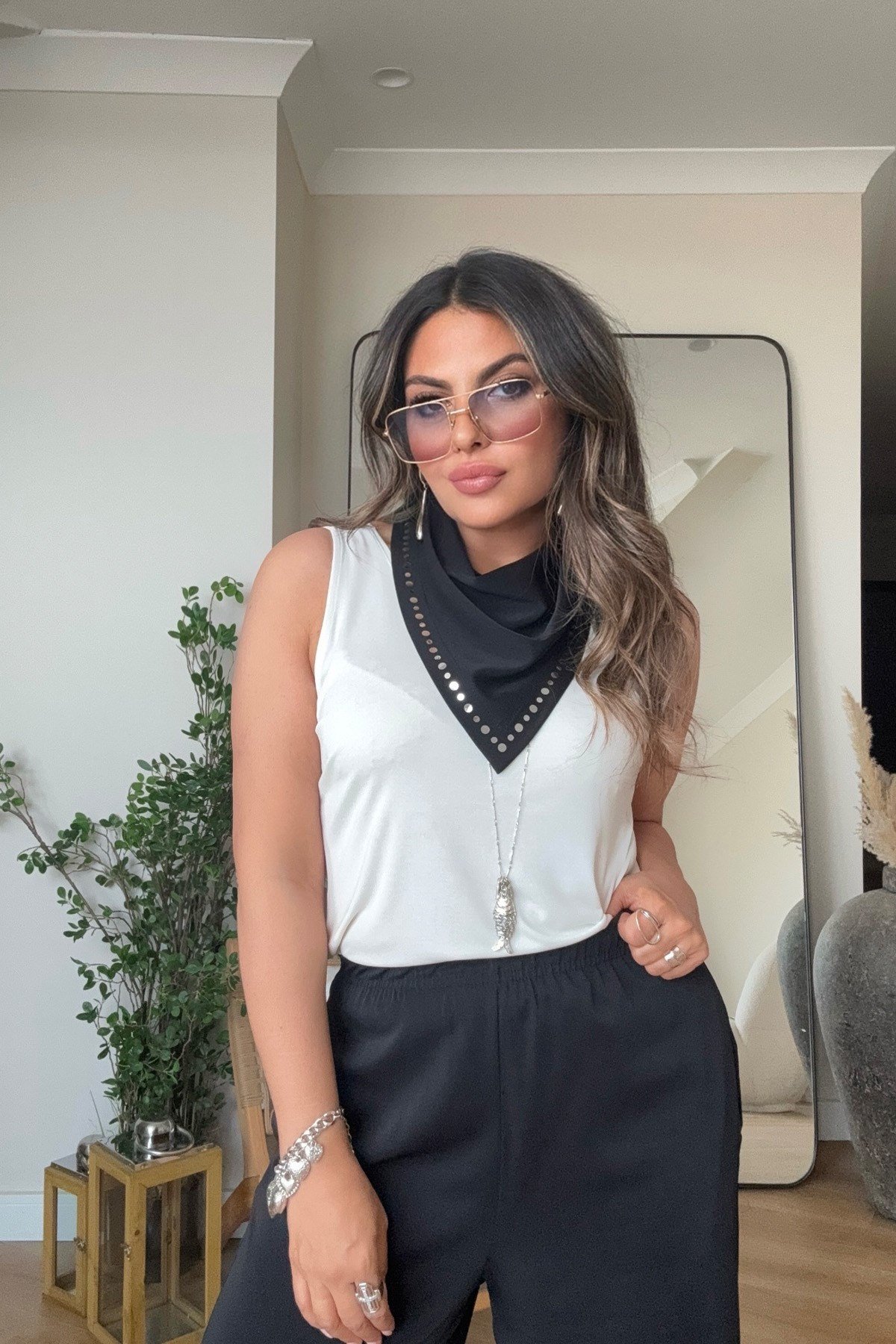 Marka Model Şal Bağlamalı Pantolon Siyah