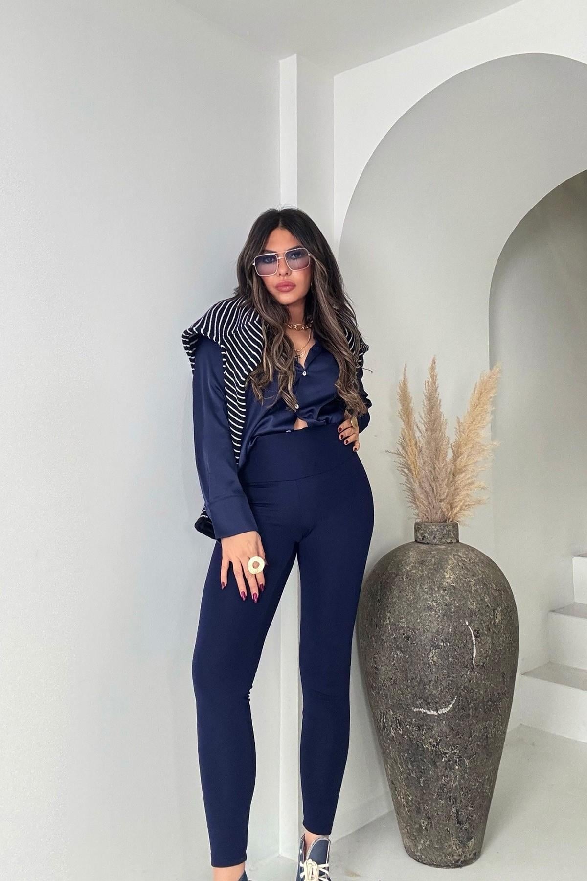 Marka Model Şardonlu Tayt Lacivert