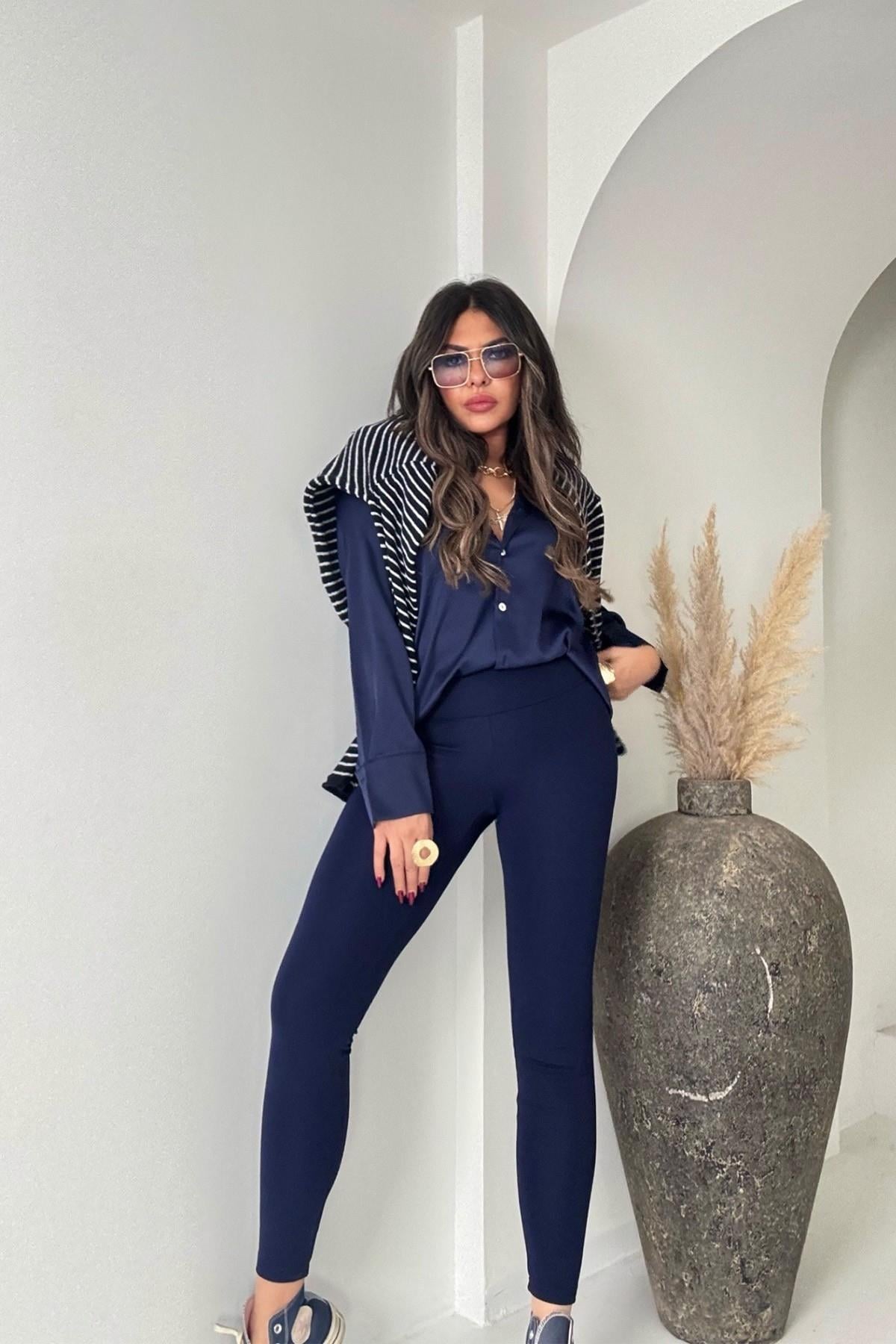 Marka Model Şardonlu Tayt Lacivert