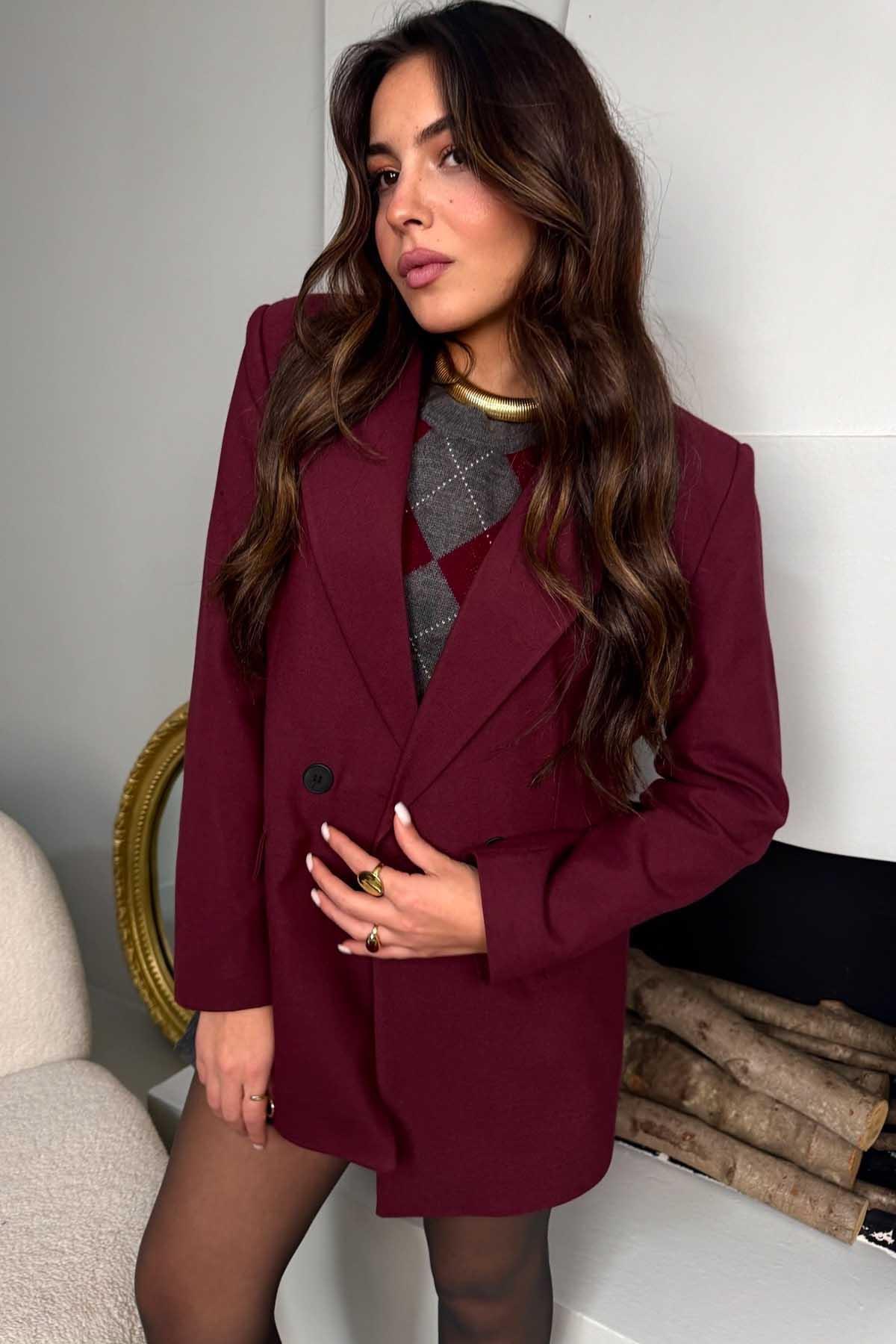 Mass Basic Blazer Ceket Bordo