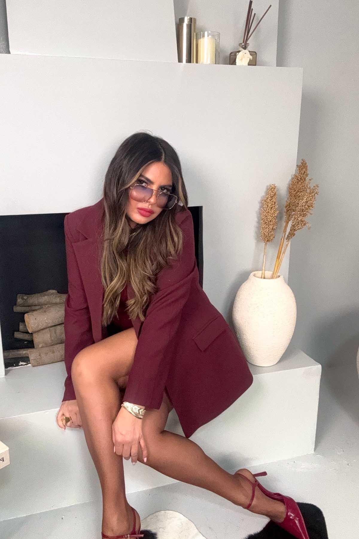 Mass Basic Blazer Ceket Bordo