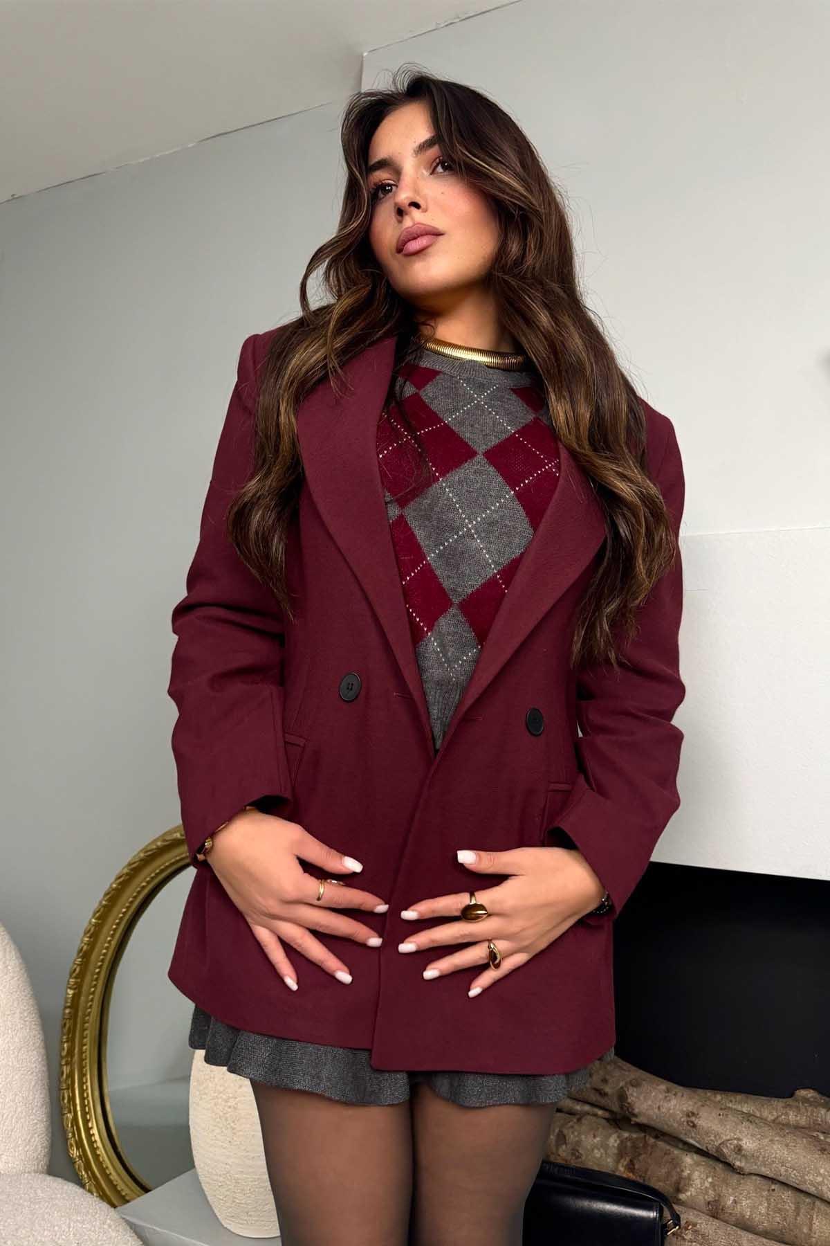 Mass Basic Blazer Ceket Bordo