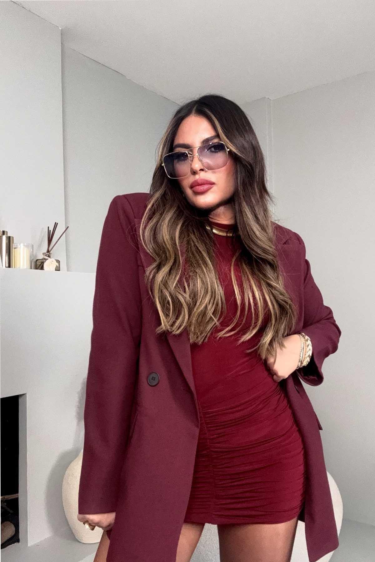 Mass Basic Blazer Ceket Bordo