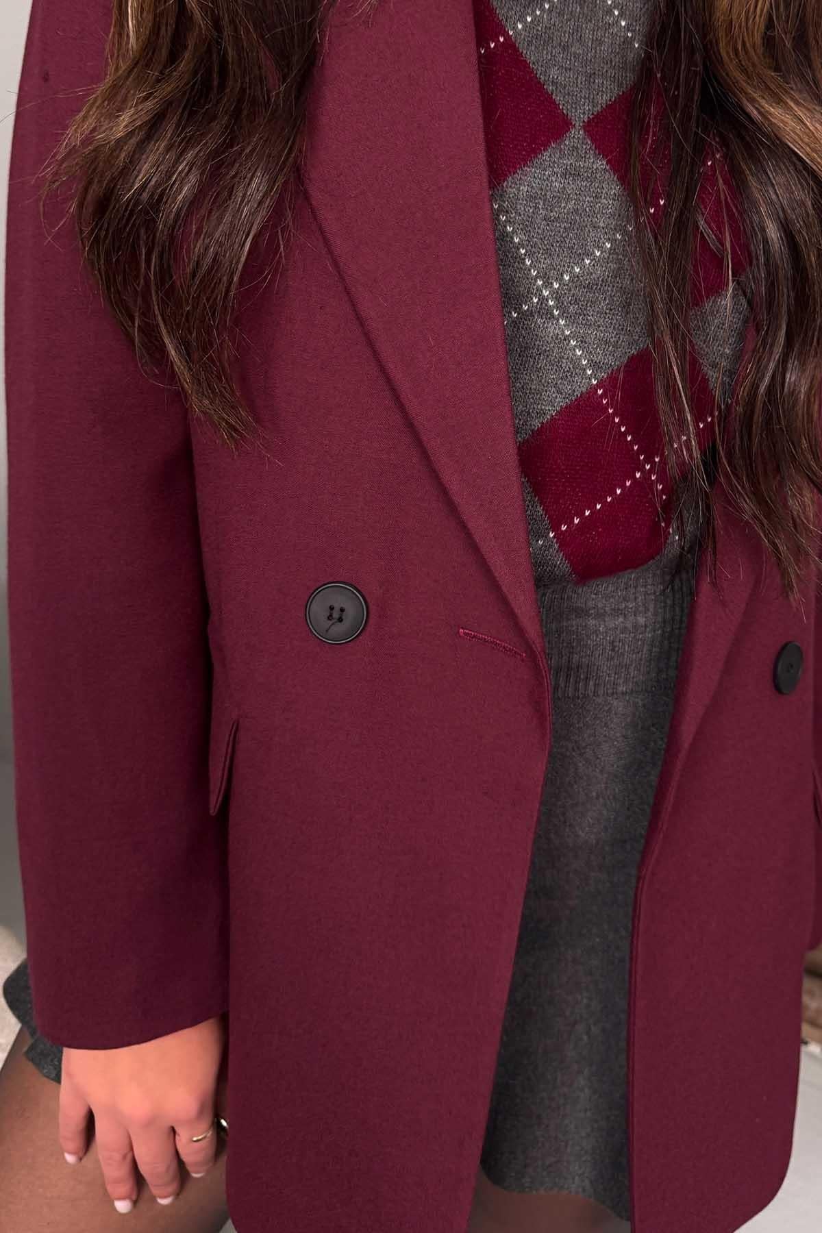 Mass Basic Blazer Ceket Bordo