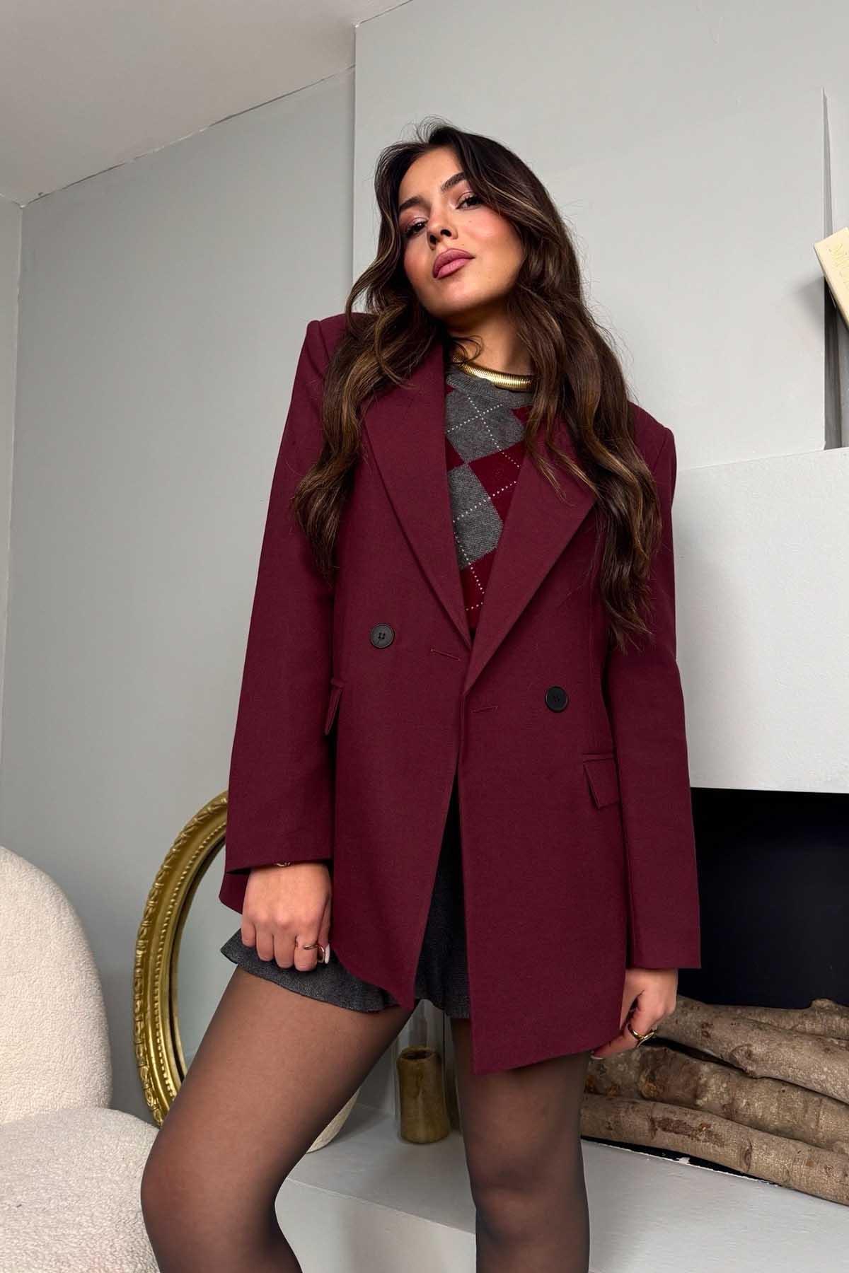 Mass Basic Blazer Ceket Bordo