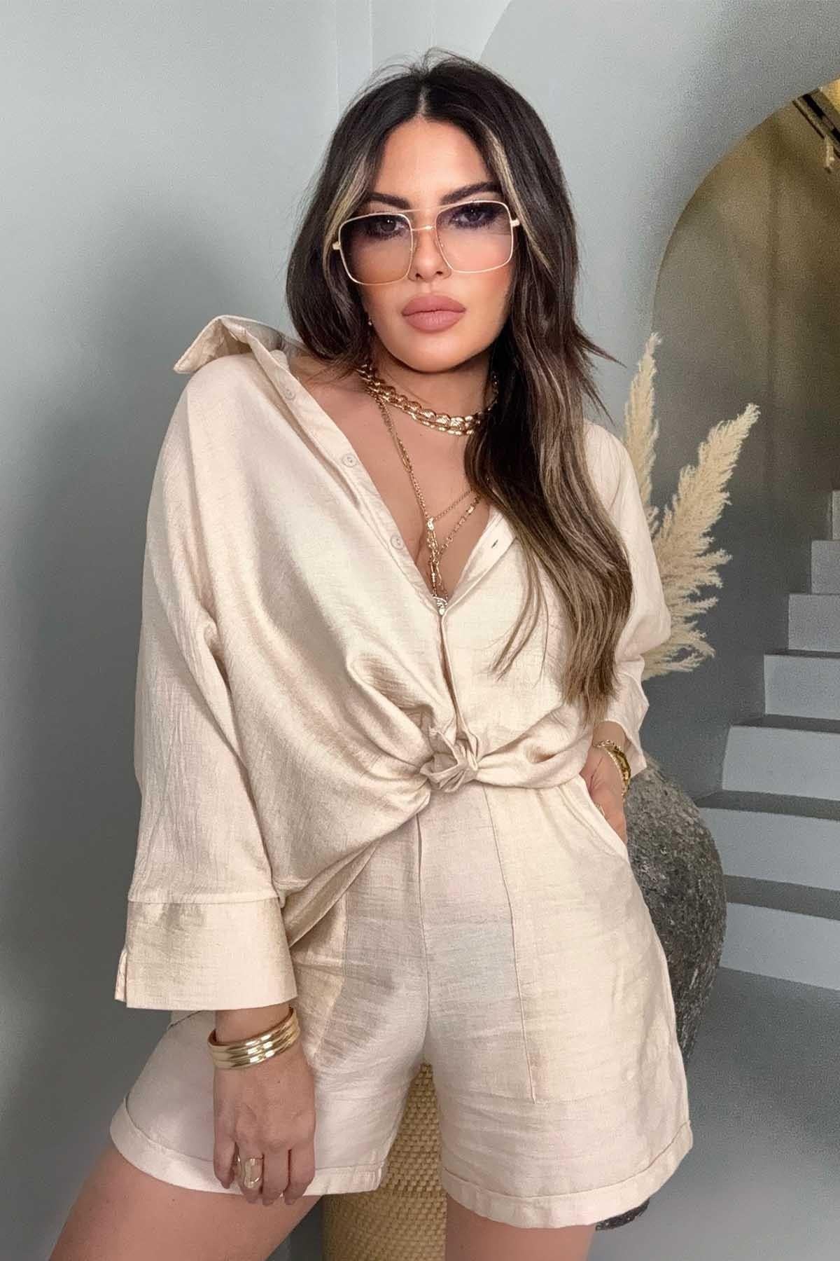 Massi Model Oversize Şortlu Takım Taş