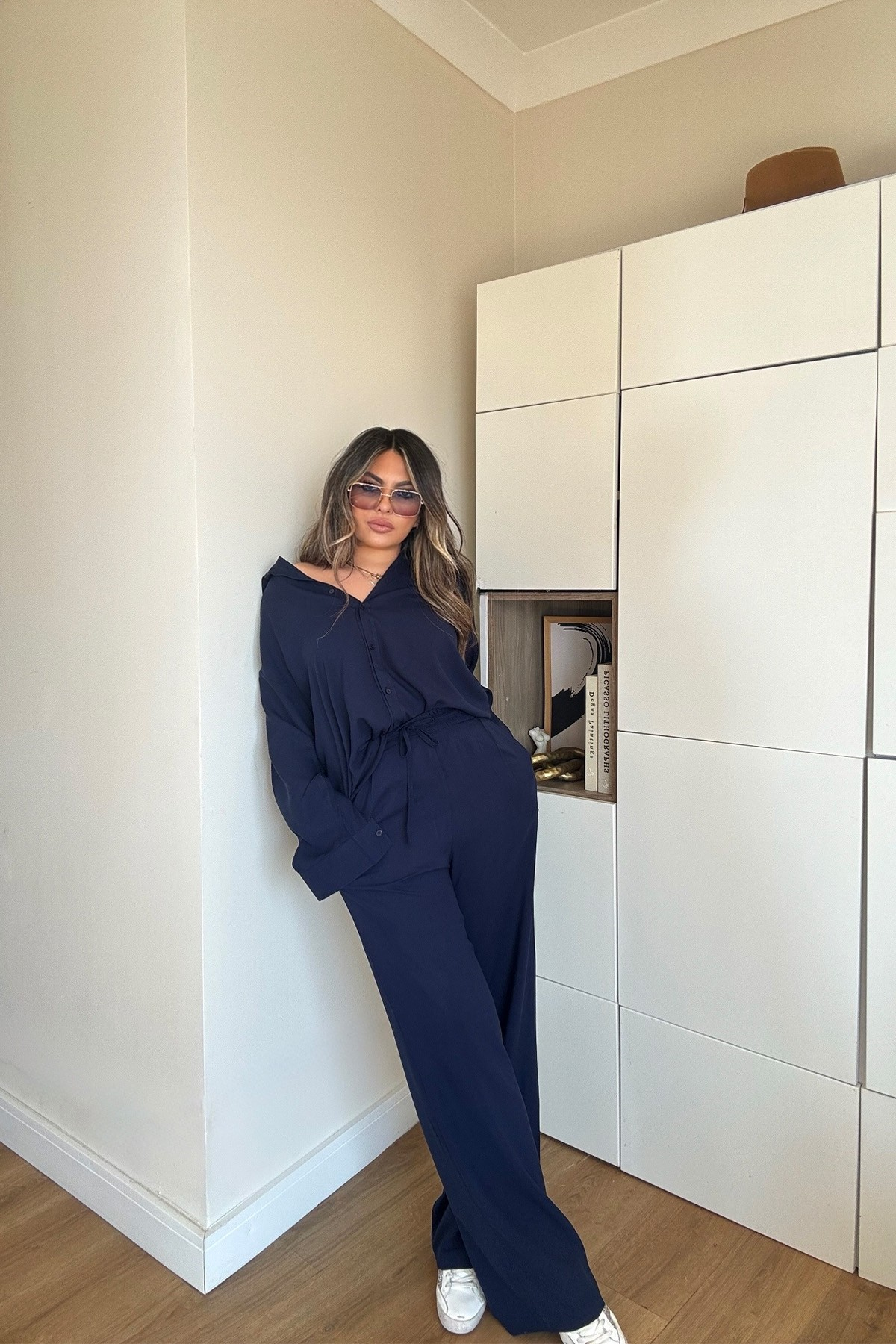 Massi Model Viskon Gömlek Pantolon Takım Lacivert