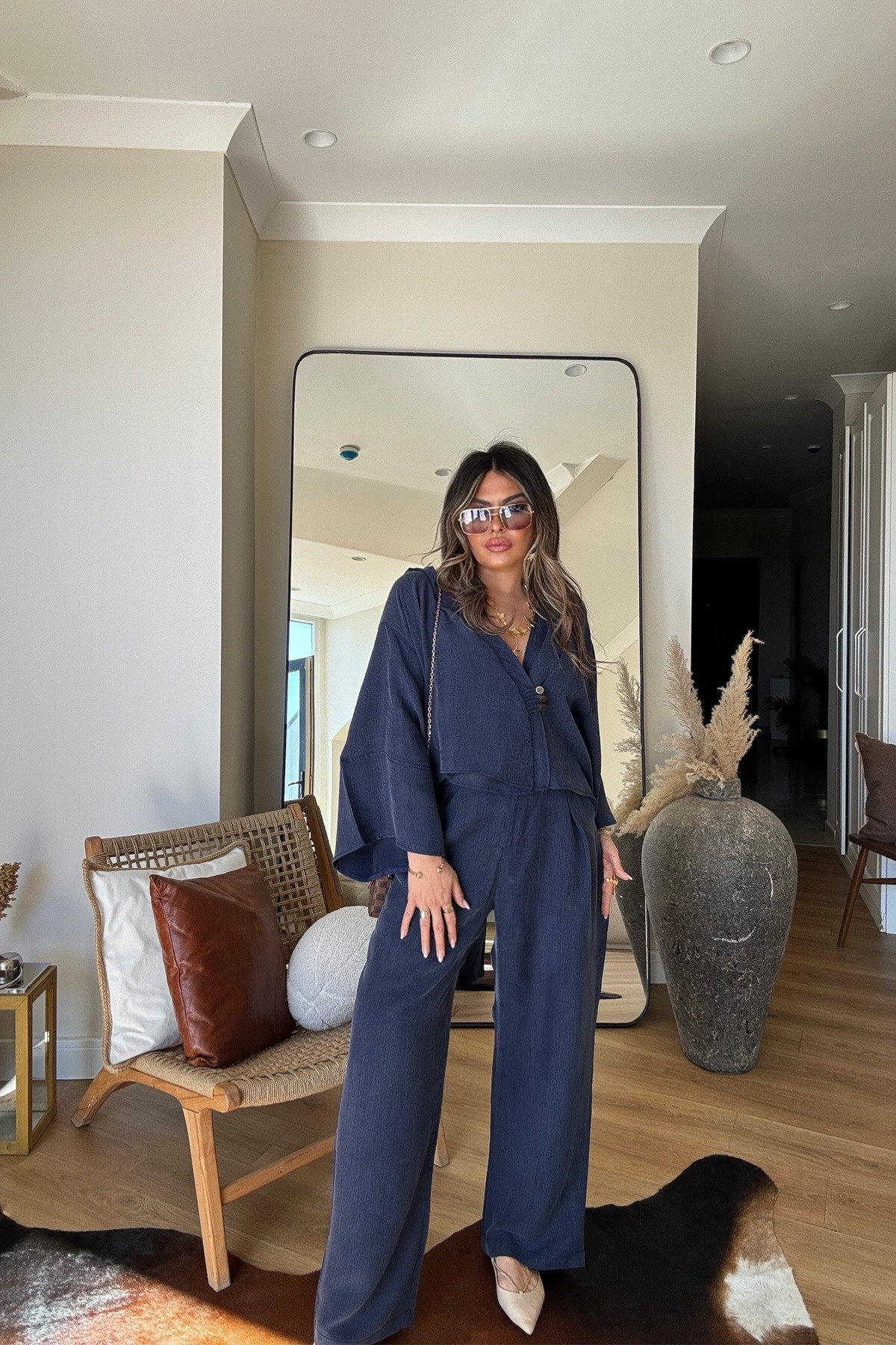 Massi Model Yıkamalı Kimono Model Takım Lacivert