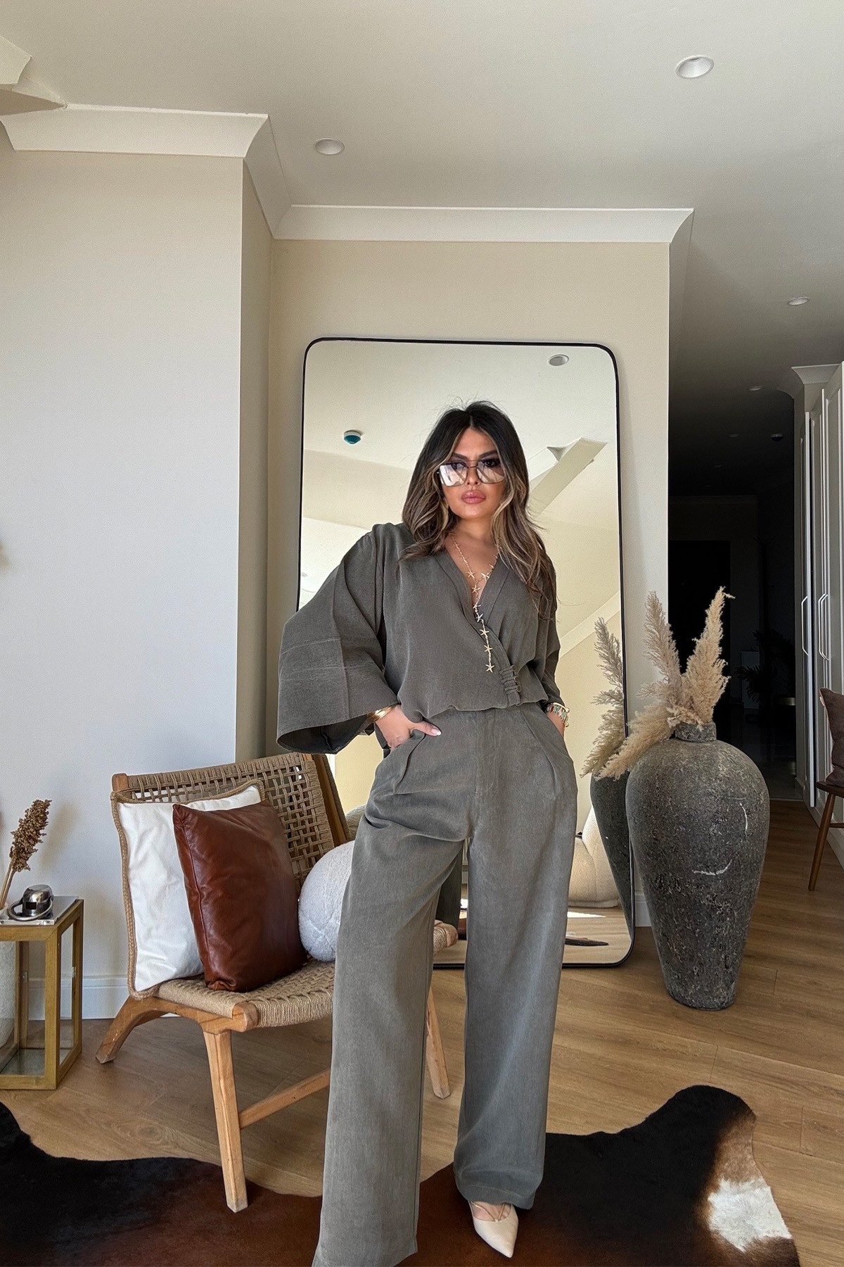 Massi Model Yıkamalı Kimono Model Takım Haki