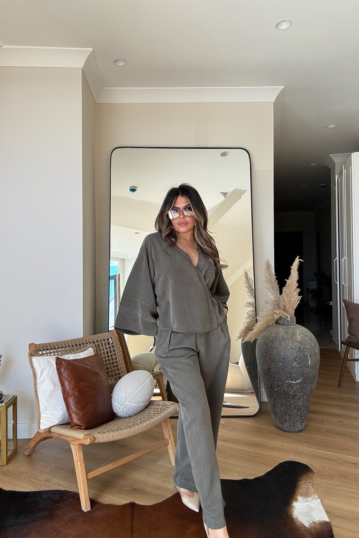 Massi Model Yıkamalı Kimono Model Takım Haki