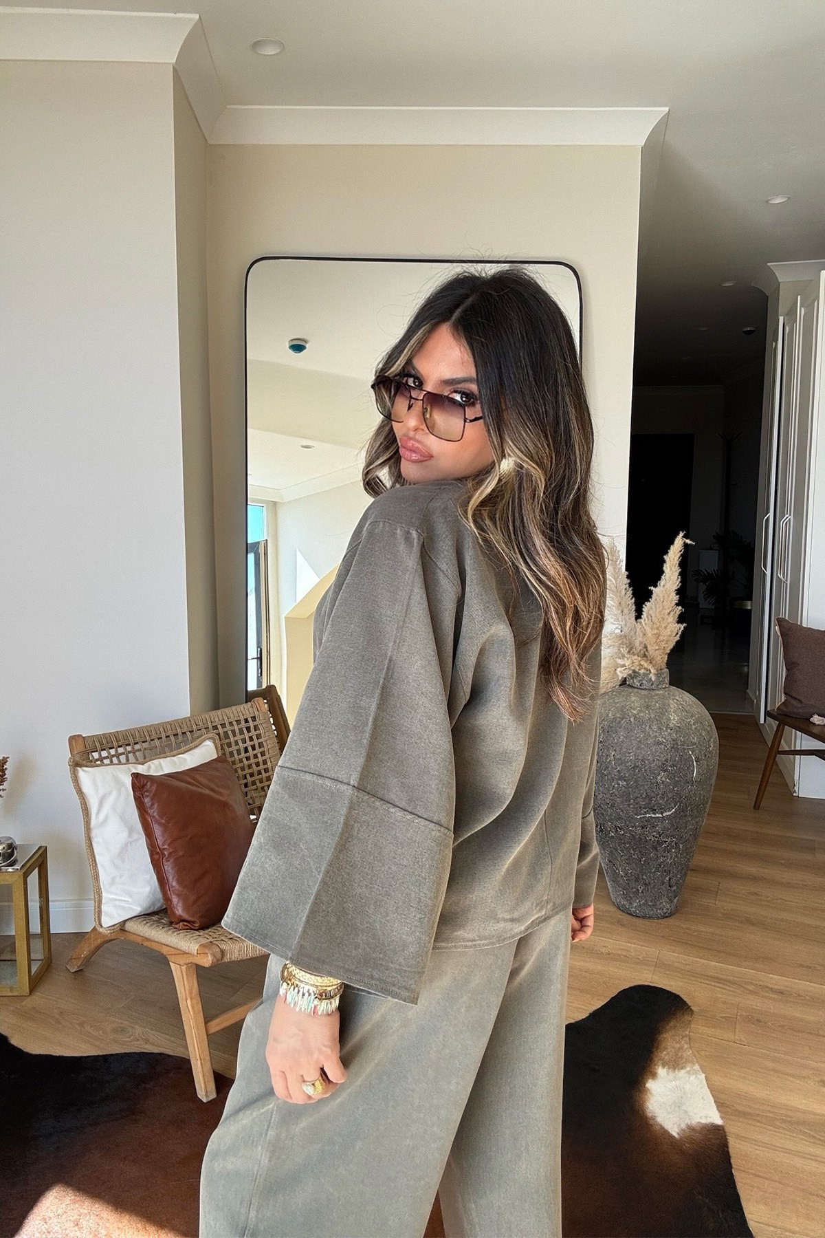 Massi Model Yıkamalı Kimono Model Takım Haki