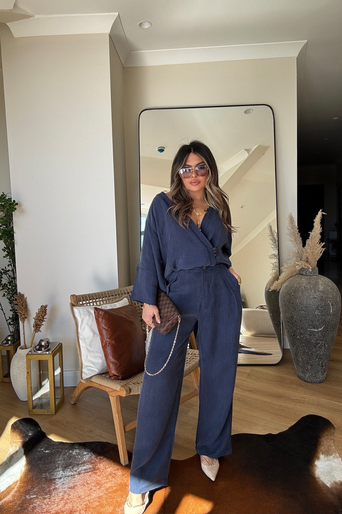 Massi Model Yıkamalı Kimono Model Takım Lacivert