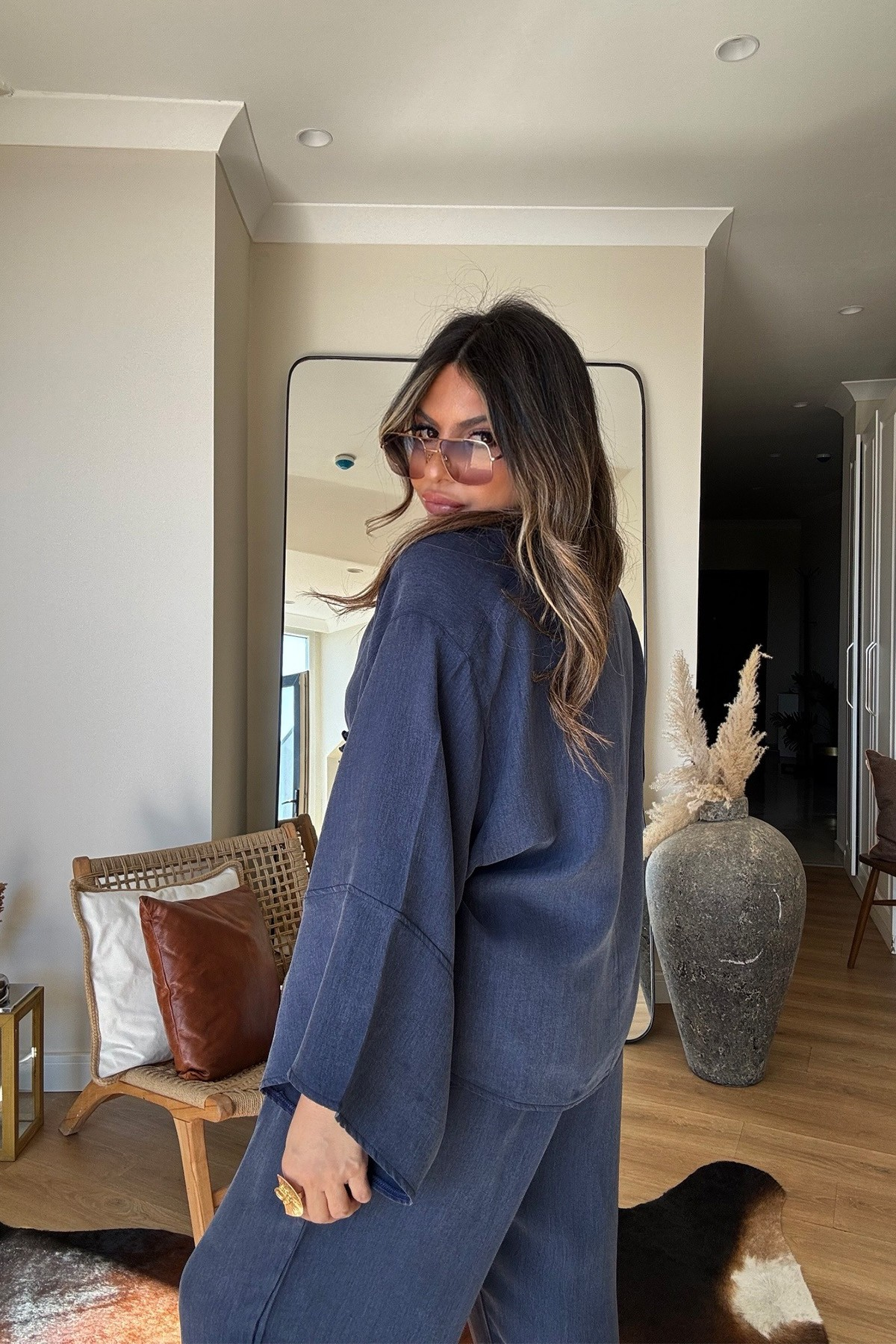 Massi Model Yıkamalı Kimono Model Takım Lacivert