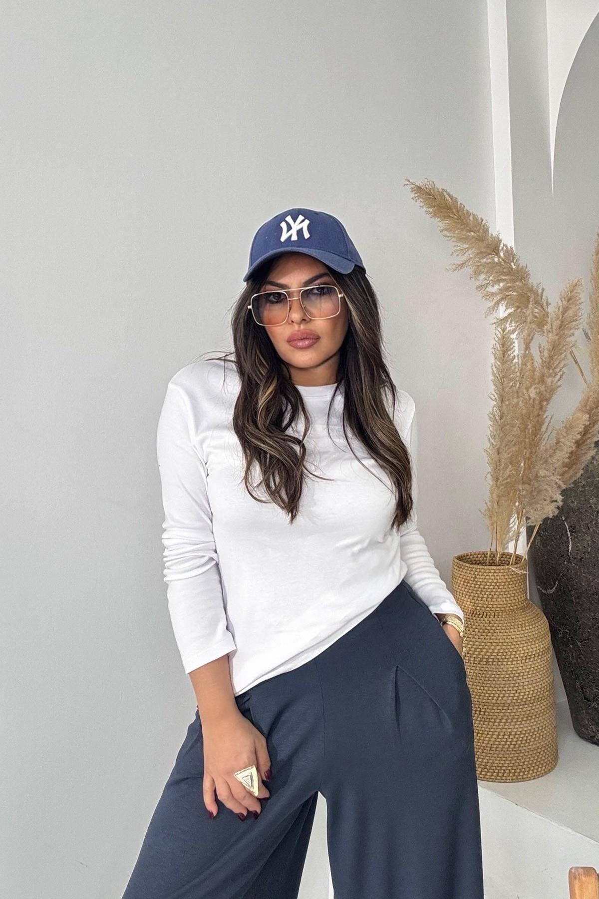 Massi Uzun Kol Pamuk Tshirt Beyaz