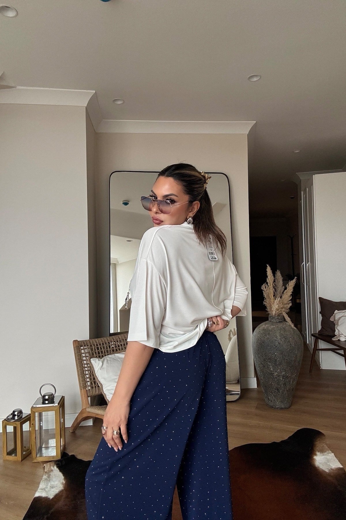 Mat Saten Troklu Pantolon Lacivert