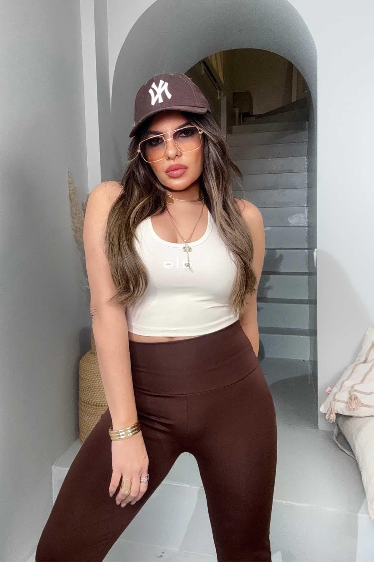 Mayo Kumaş Silikon Baskı Crop Krem