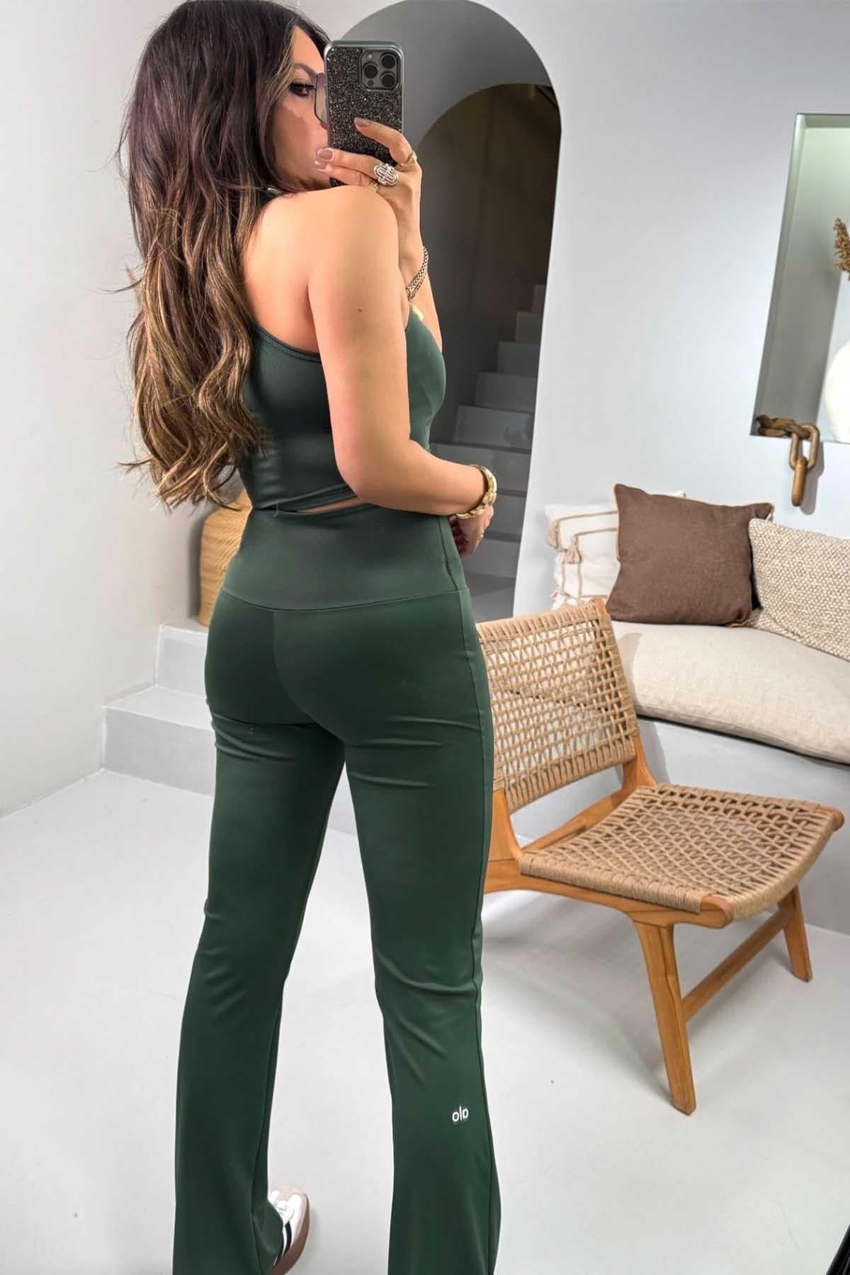 Mayo Kumaş Silikon Baskı Crop Yeşil