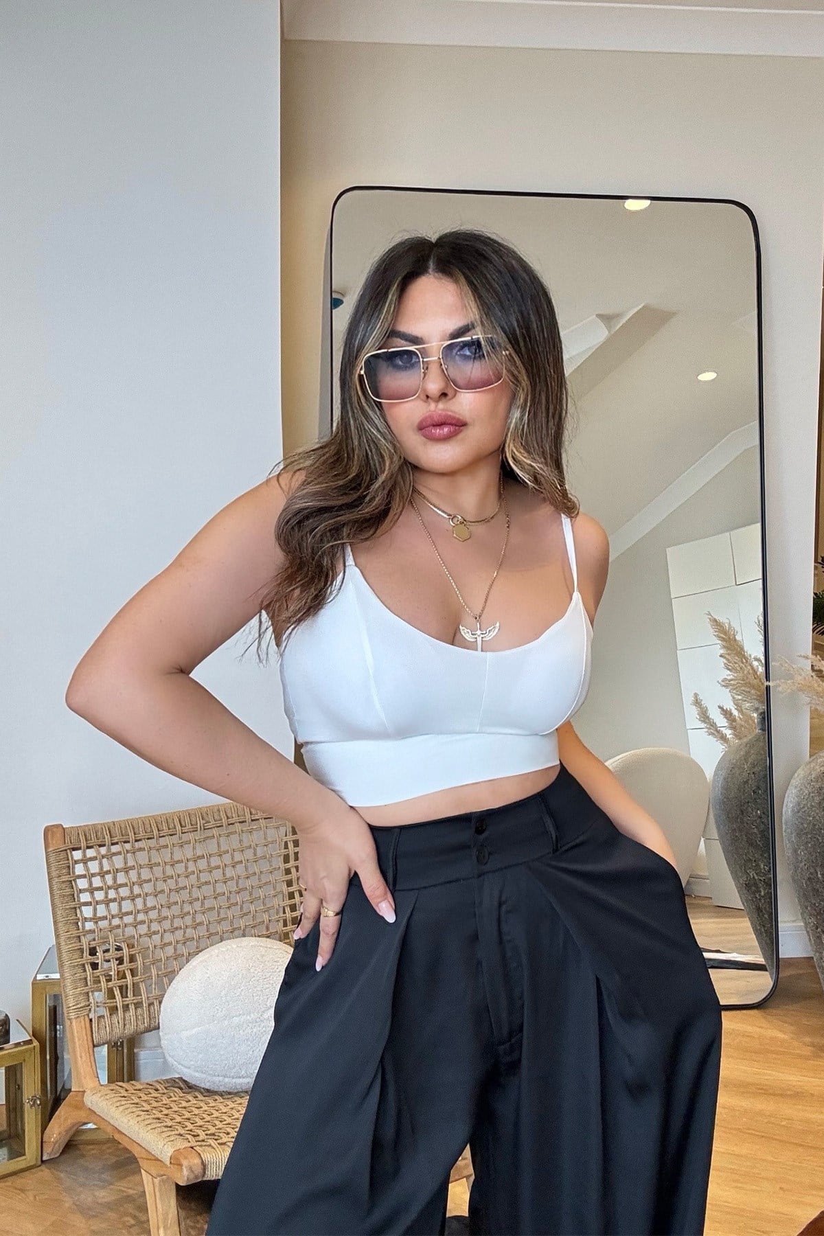 Mayo Kumaş Sırt Detaylı Kuplu Crop Beyaz