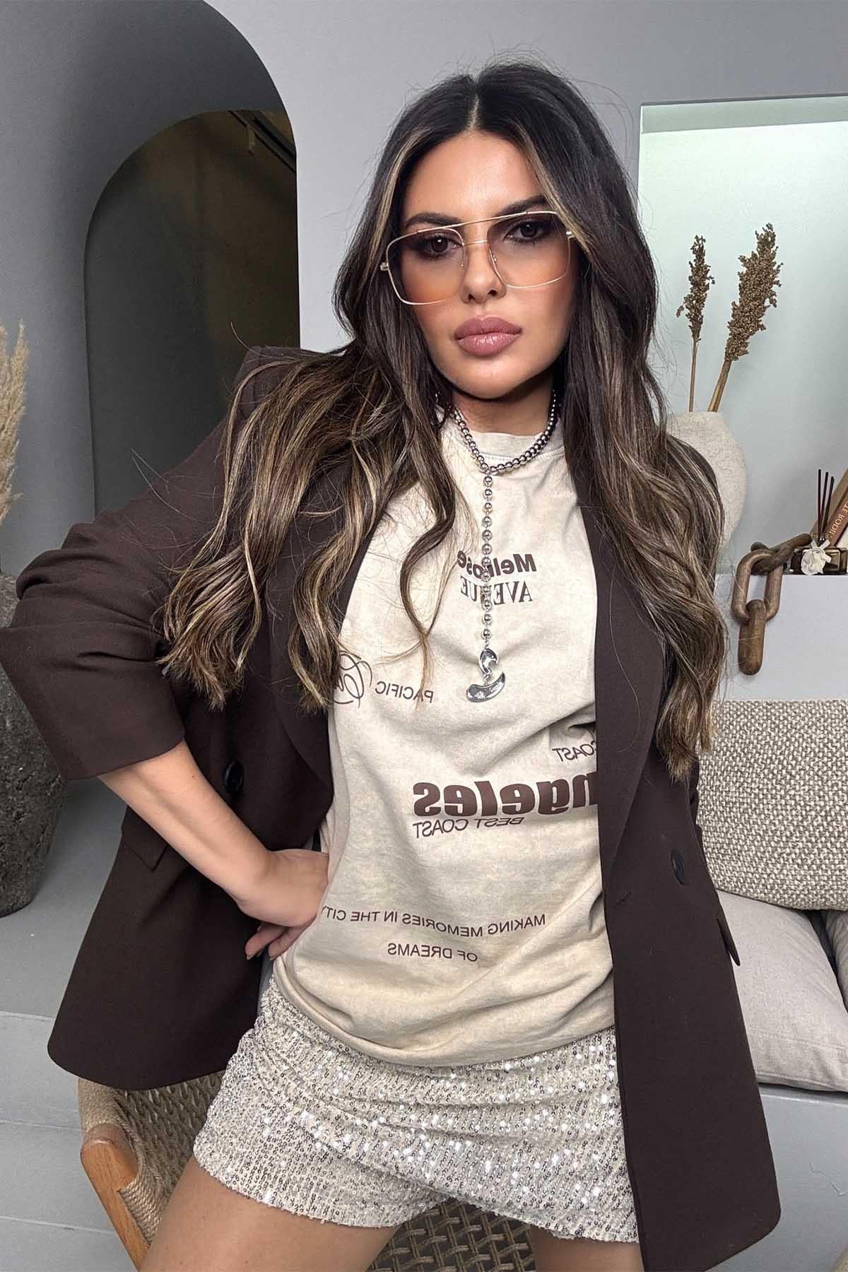 Melrose Oversize Yıkamalı Tshirt Taş
