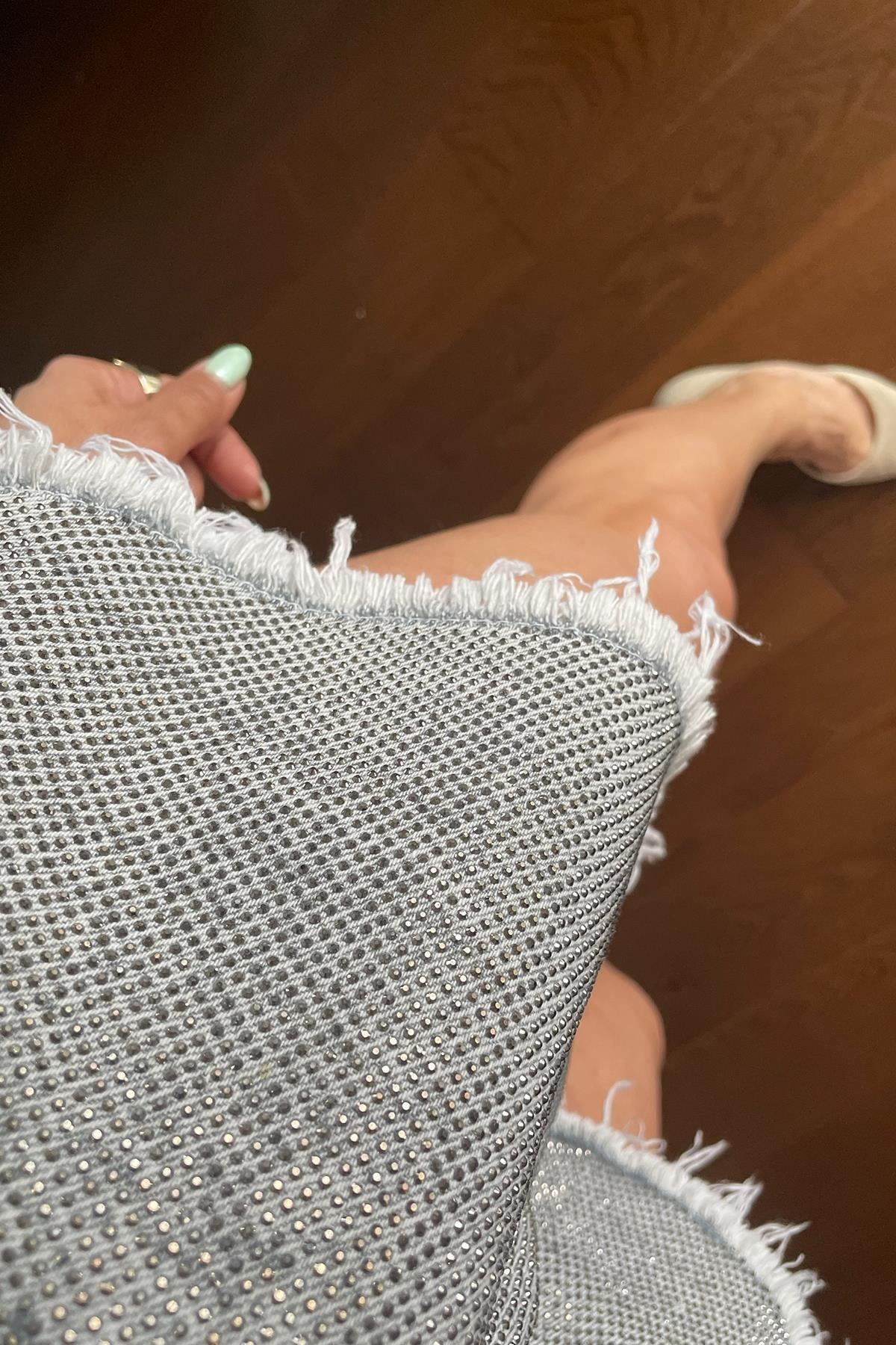 Mini Troklu Jean Şort Gri