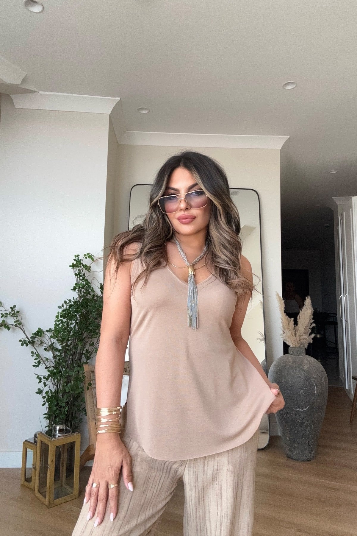 Modal Kumaş Askılı Atlet Camel