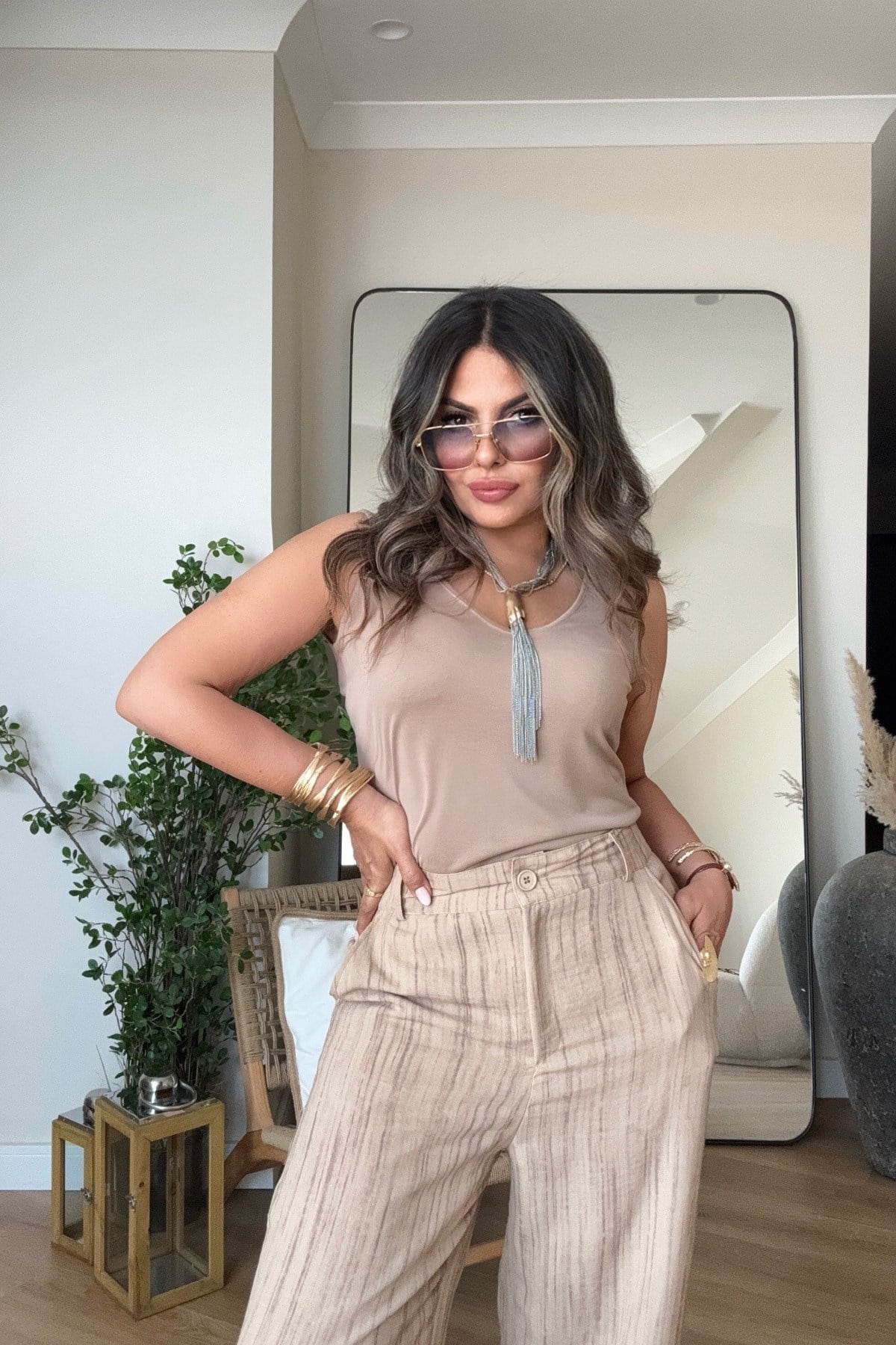 Modal Kumaş Askılı Atlet Camel