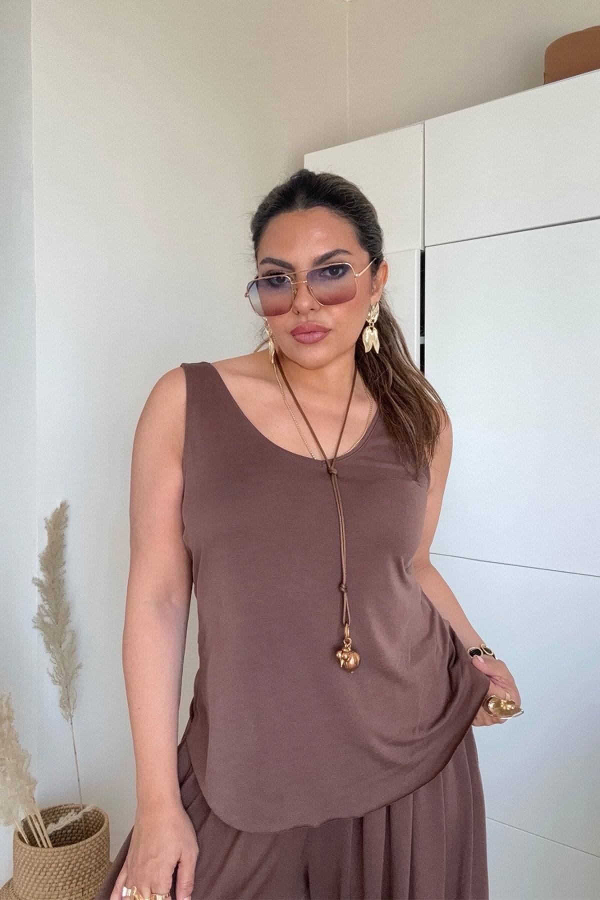 Modal Kumaş Askılı Atlet Kahverengi