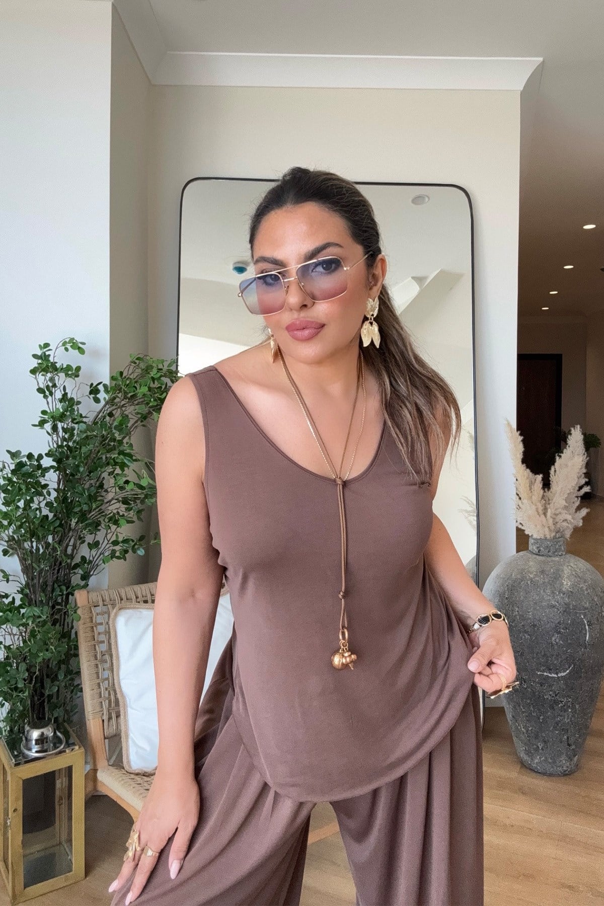 Modal Kumaş Askılı Atlet Kahverengi
