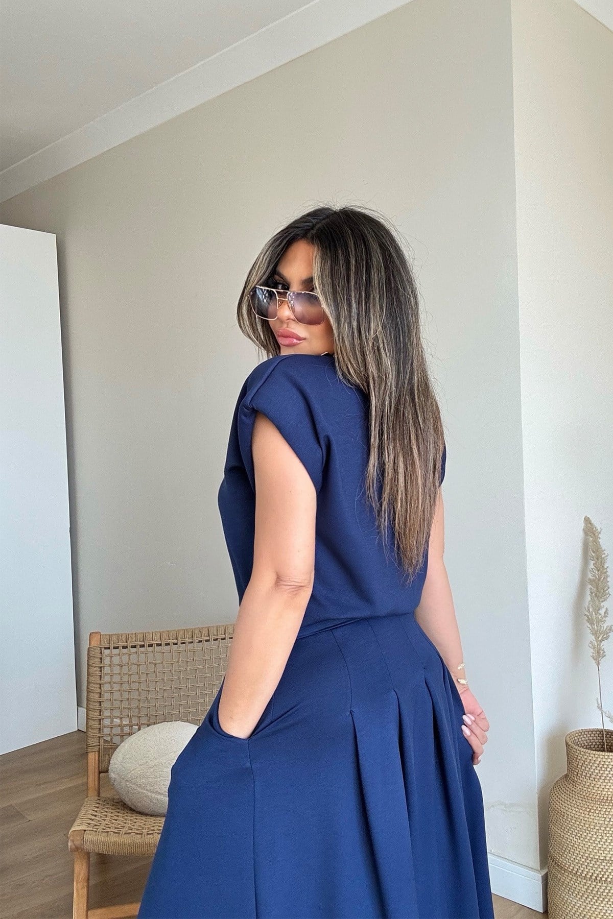 Modal Kumaş Etek Bluz Takım Lacivert