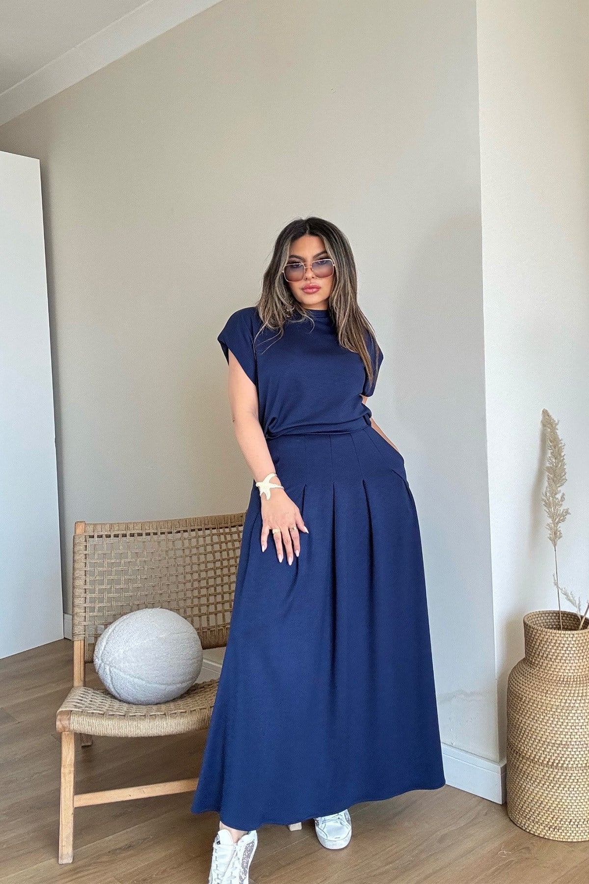 Modal Kumaş Etek Bluz Takım Lacivert