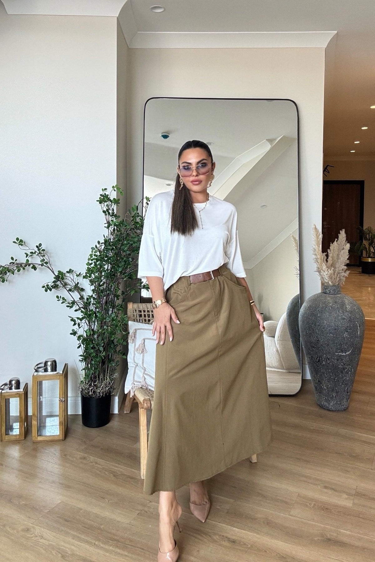 Modal Kumaş Oversize Tshirt Ekru