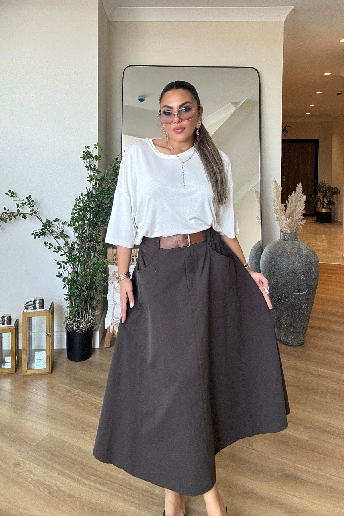 Modal Kumaş Oversize Tshirt Ekru