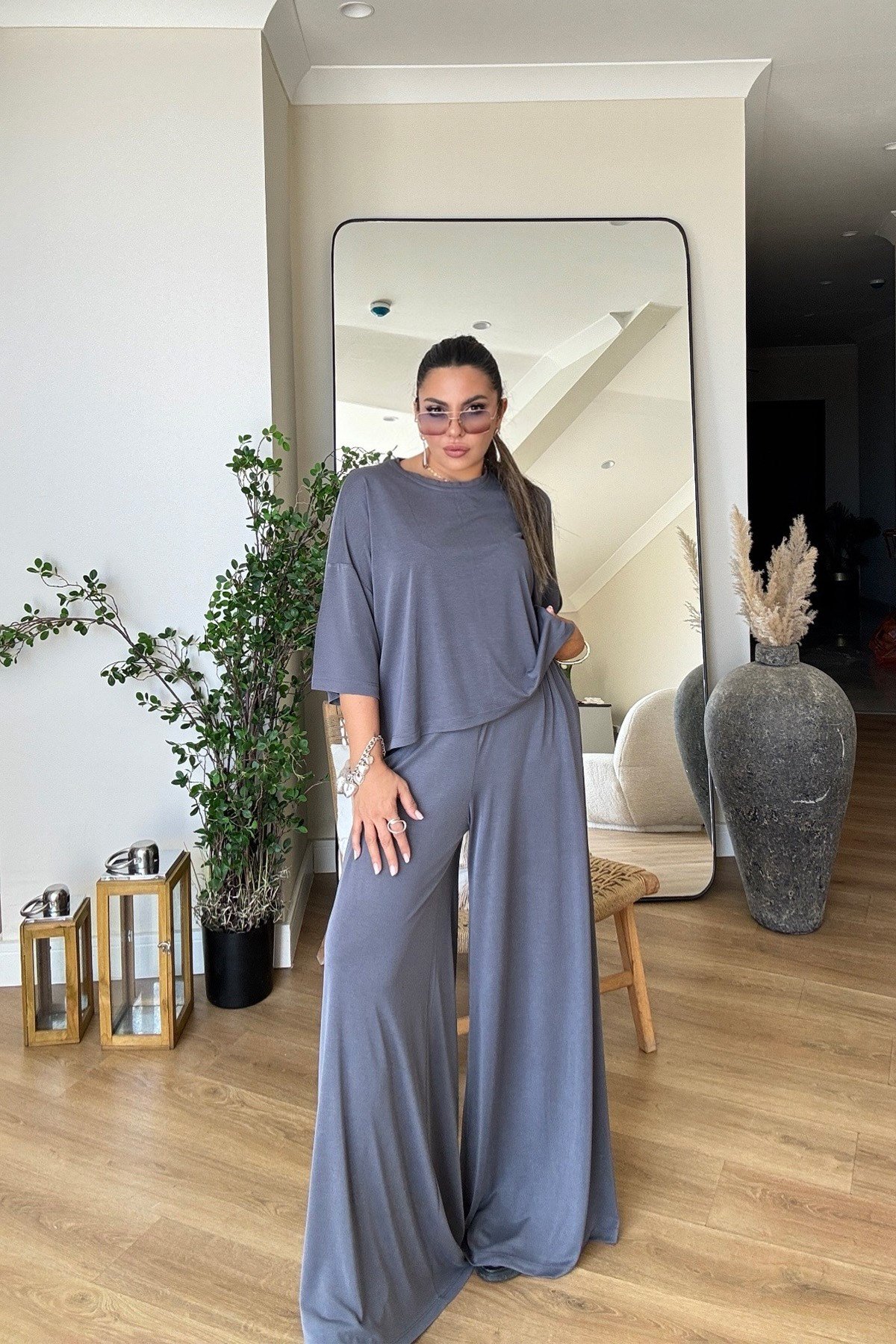 Modal Kumaş Oversize Tshirt Gri