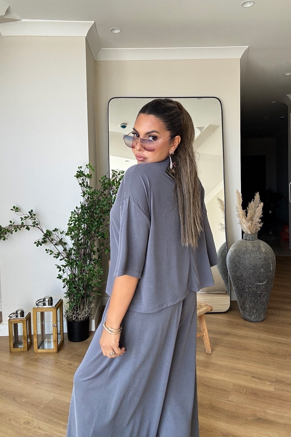 Modal Kumaş Oversize Tshirt Gri