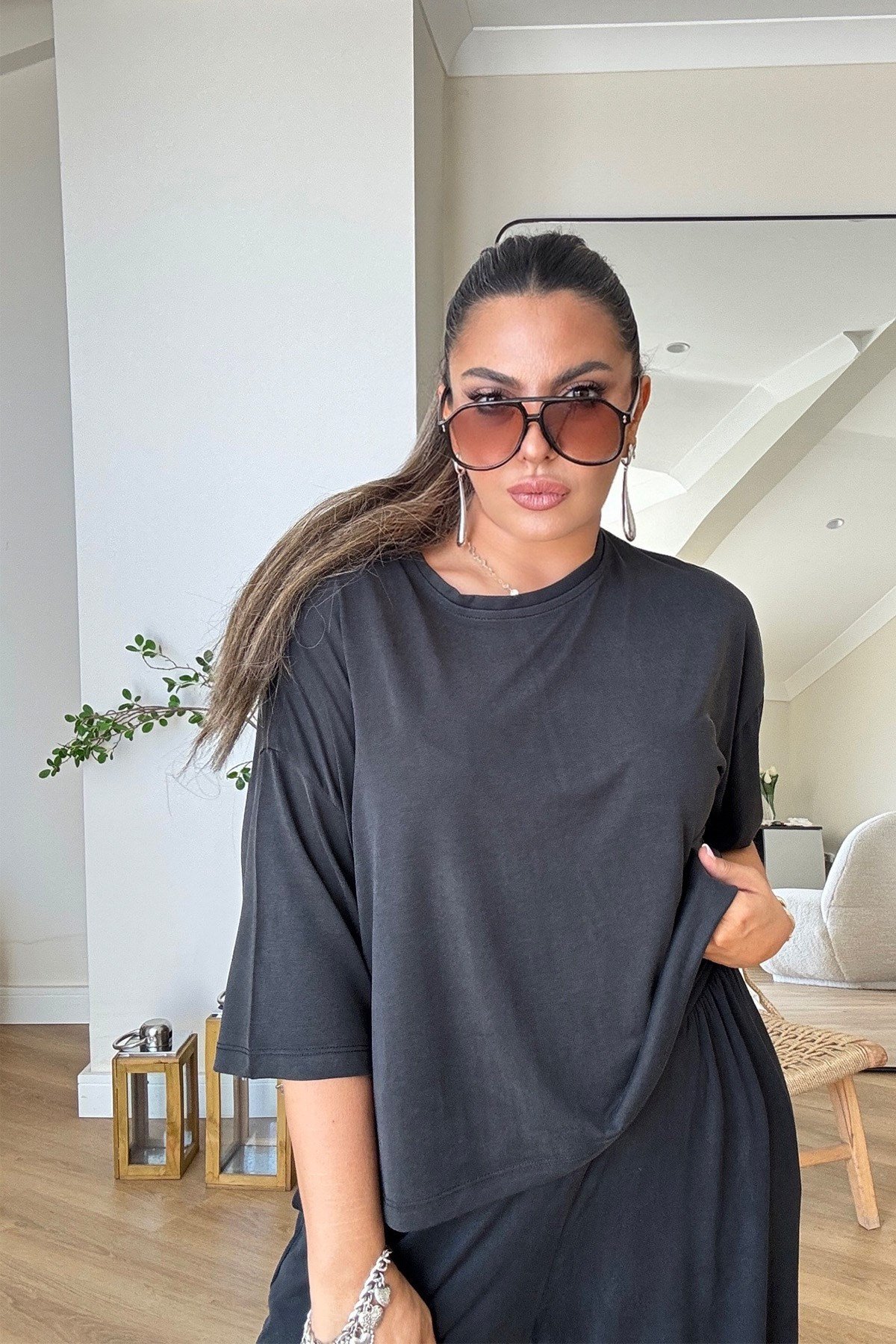 Modal Kumaş Oversize Tshirt Siyah