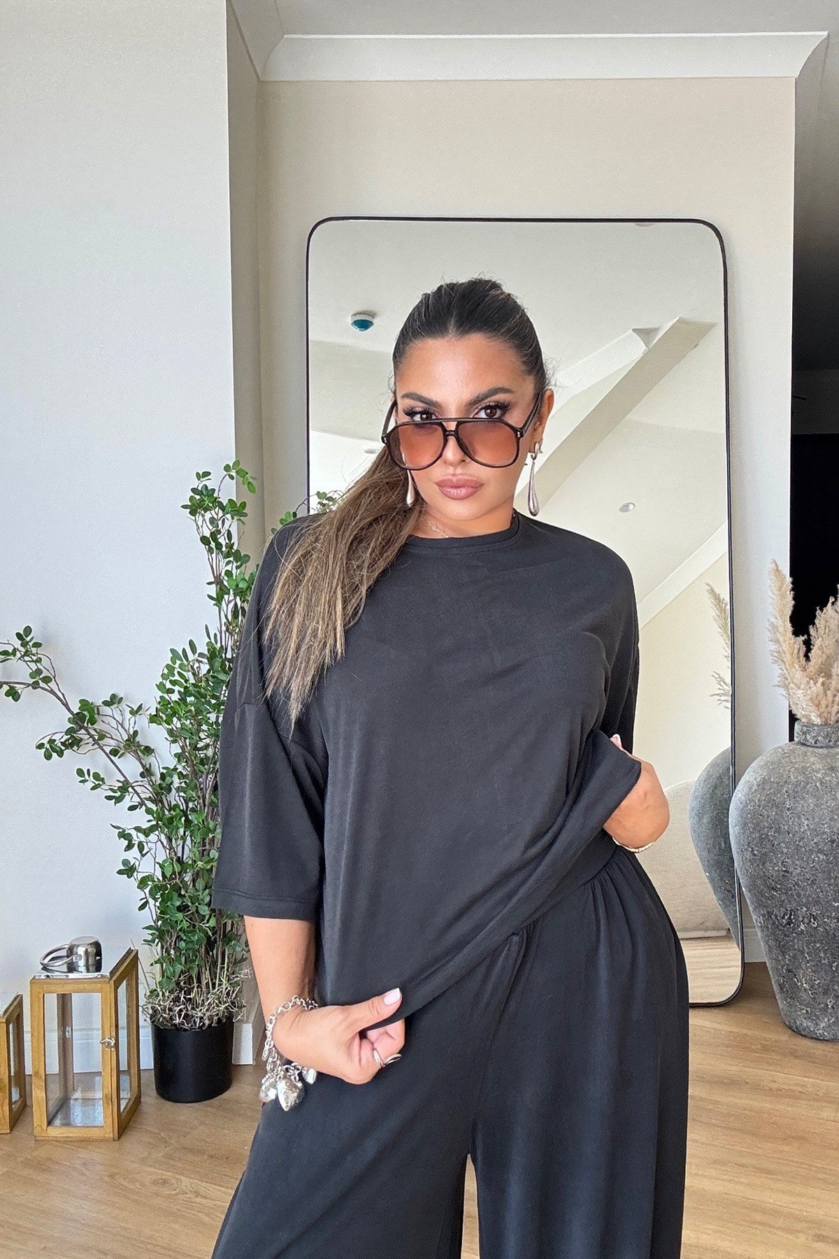 Modal Kumaş Oversize Tshirt Siyah