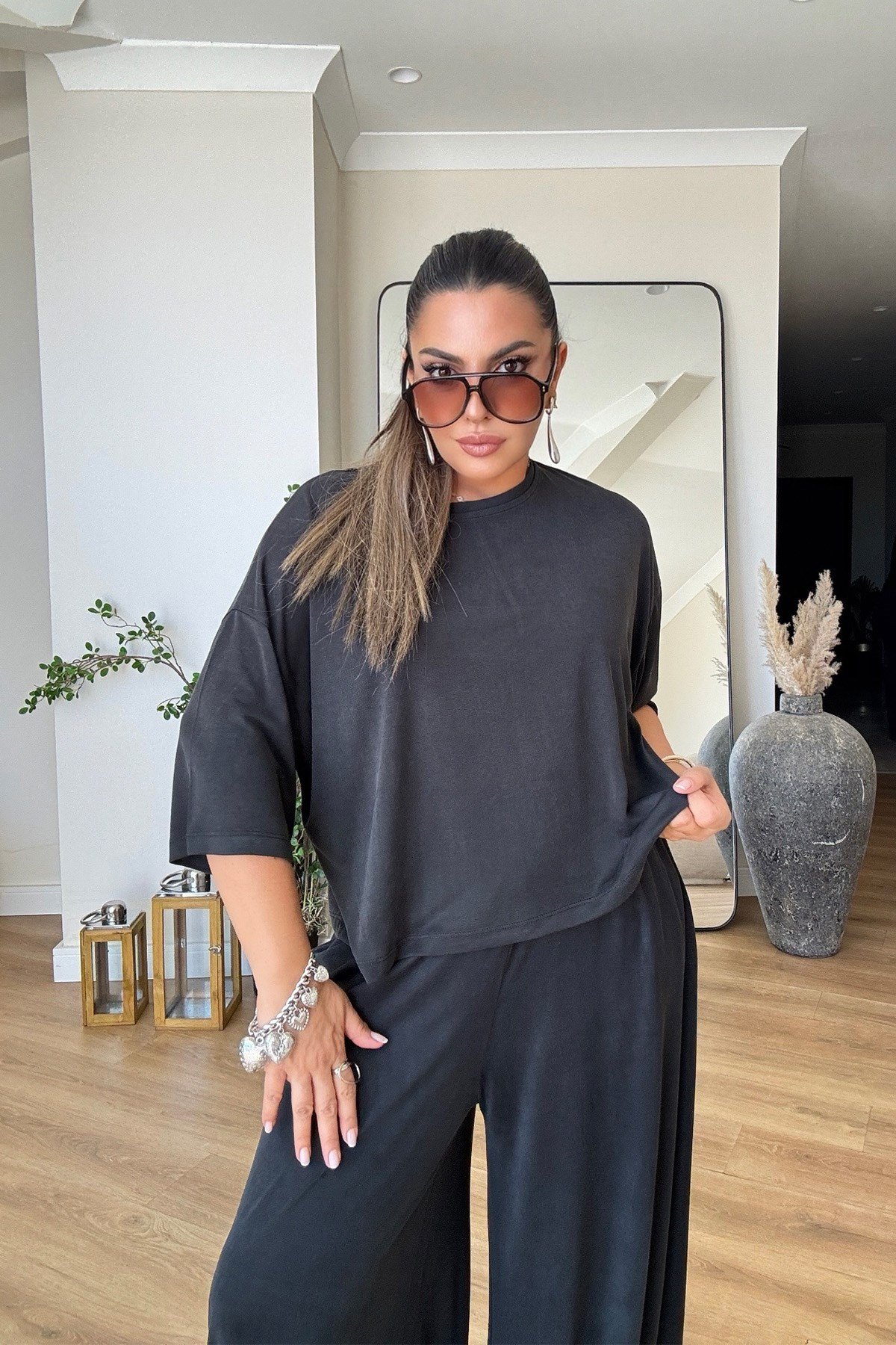 Modal Kumaş Oversize Tshirt Siyah
