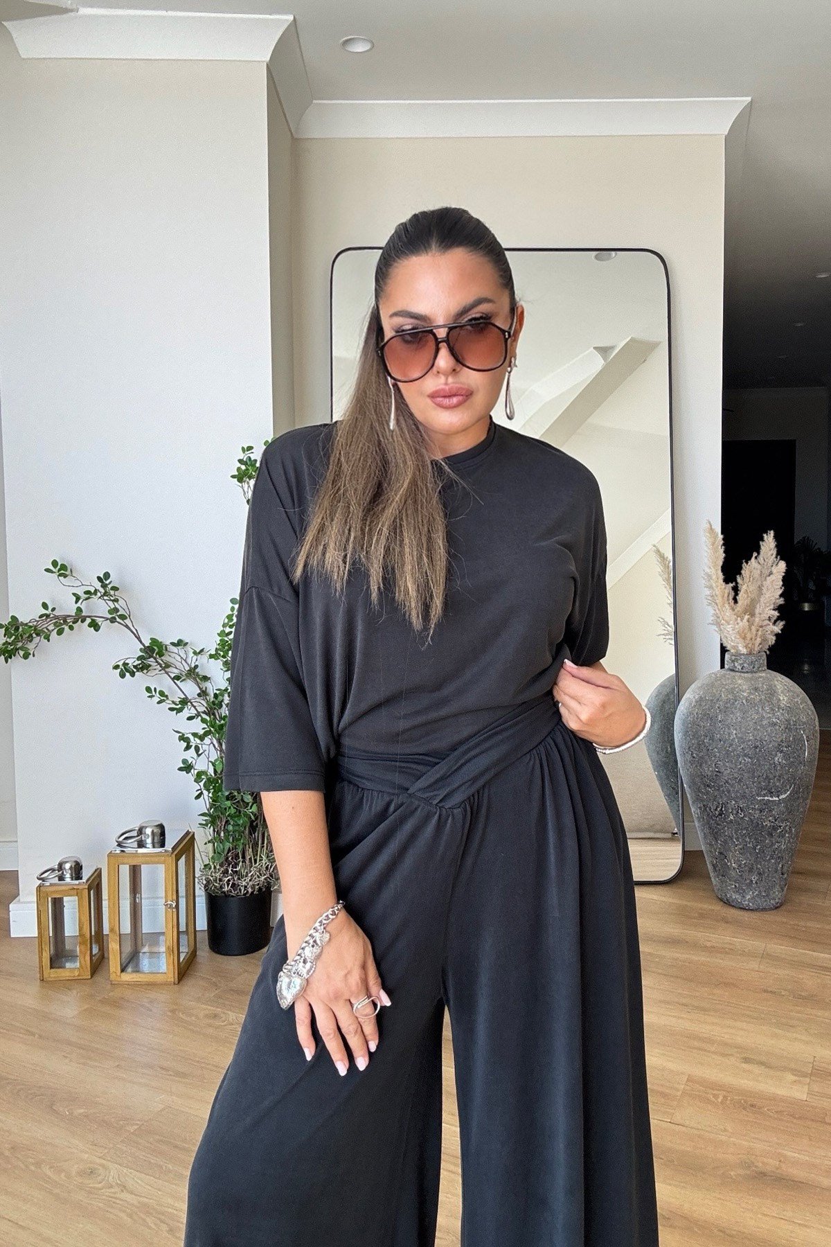 Modal Kumaş Oversize Tshirt Siyah