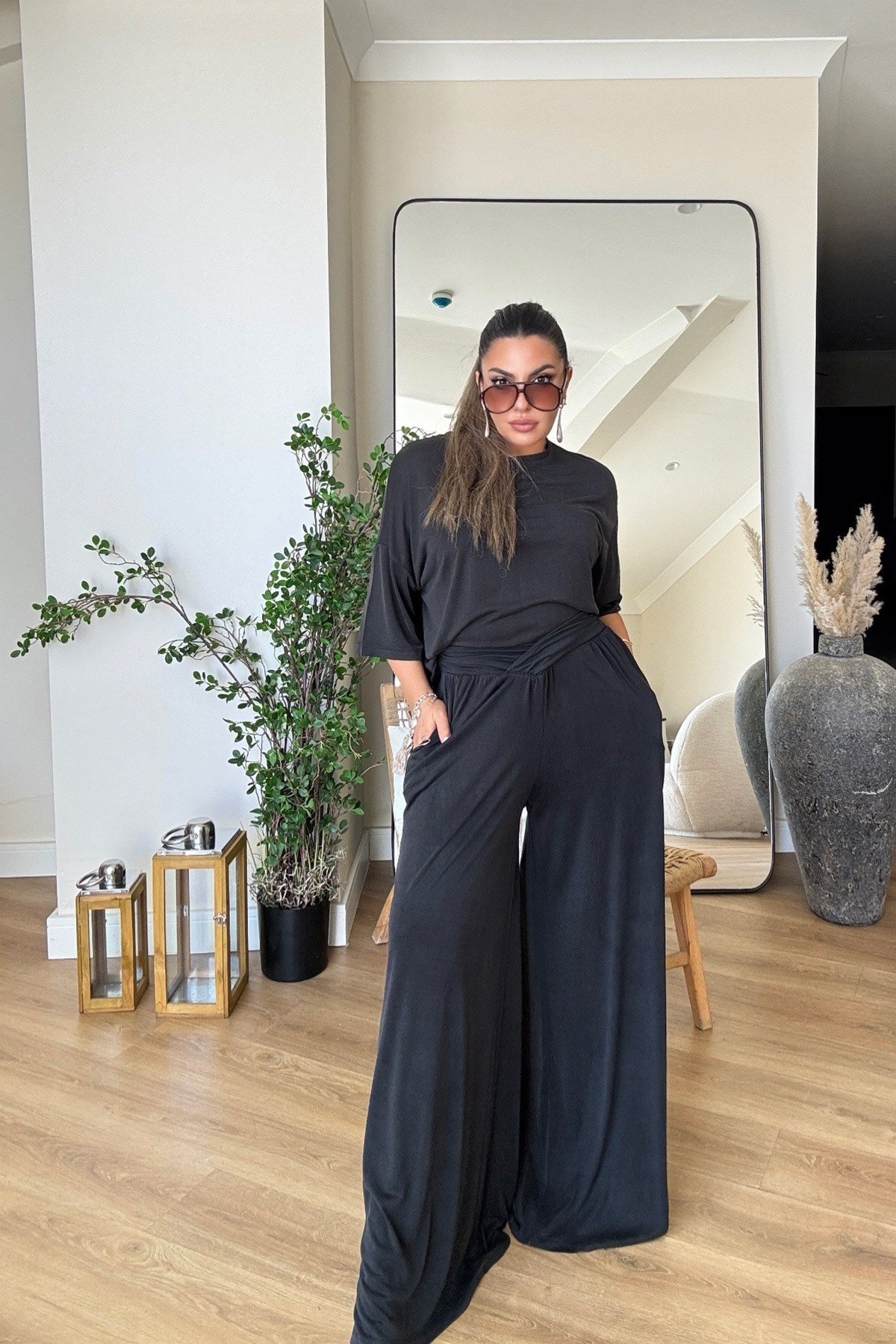 Modal Kumaş Oversize Tshirt Siyah