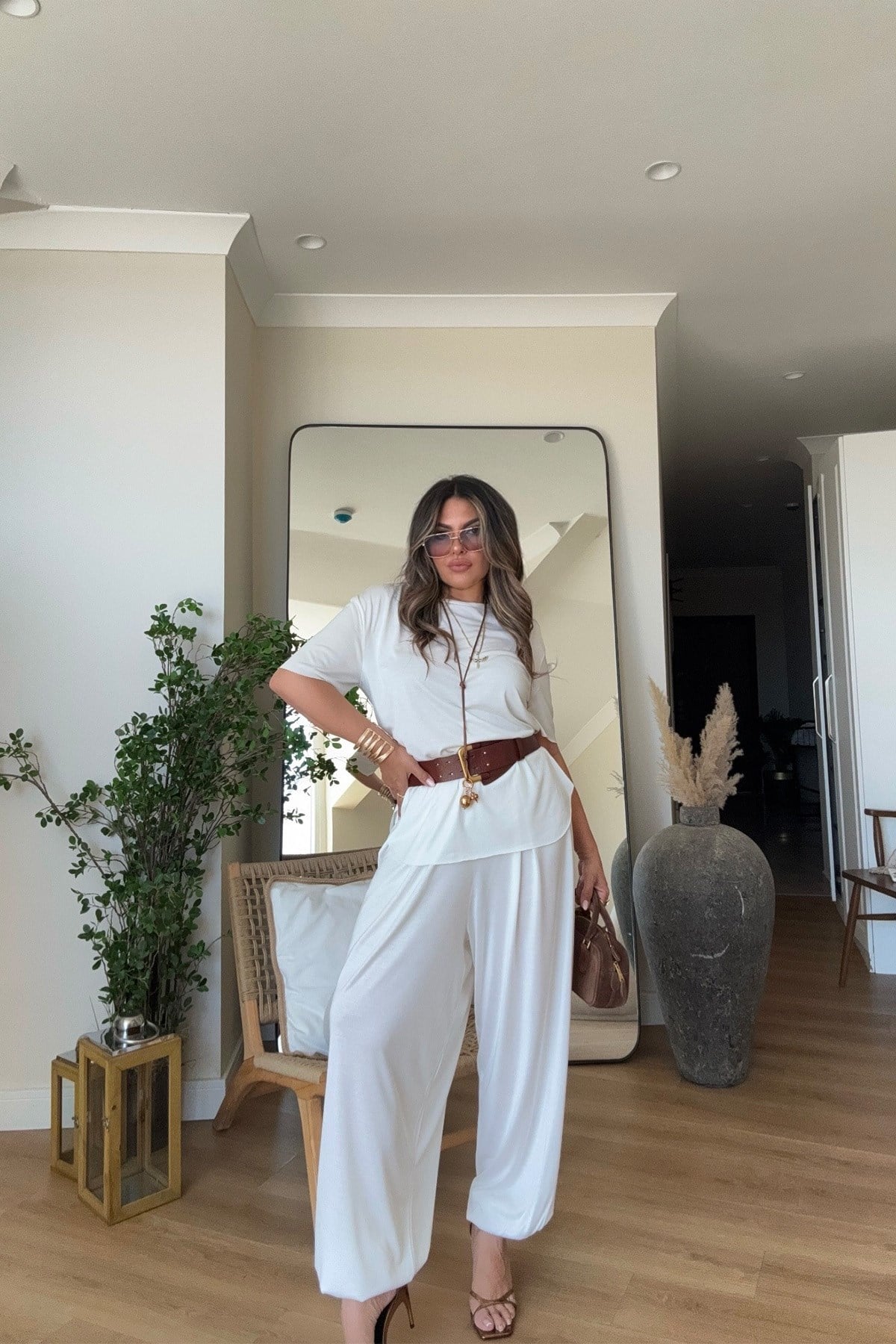 Modal Kumaş Şalvar Pantolonlu Takım Ekru