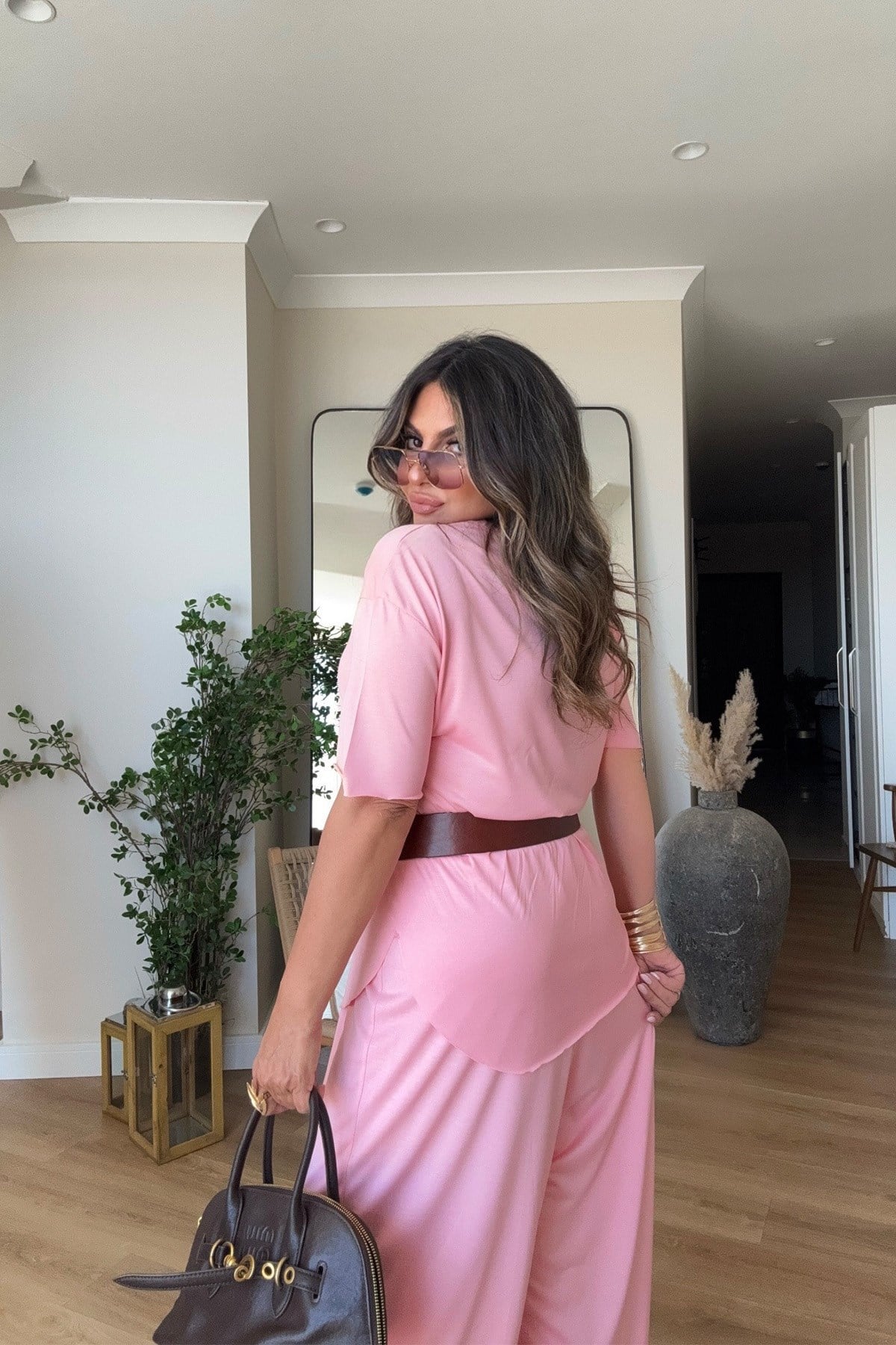 Modal Kumaş Şalvar Pantolonlu Takım Pembe