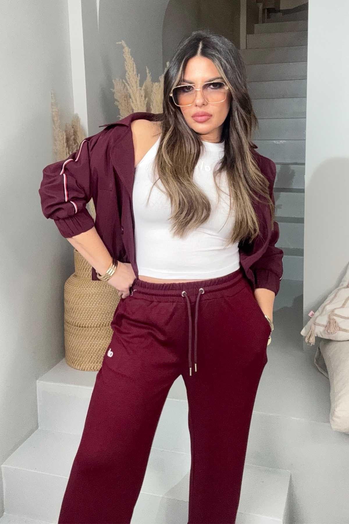 Modal Kumaş Silikon Baskı Eşofman Altı Bordo
