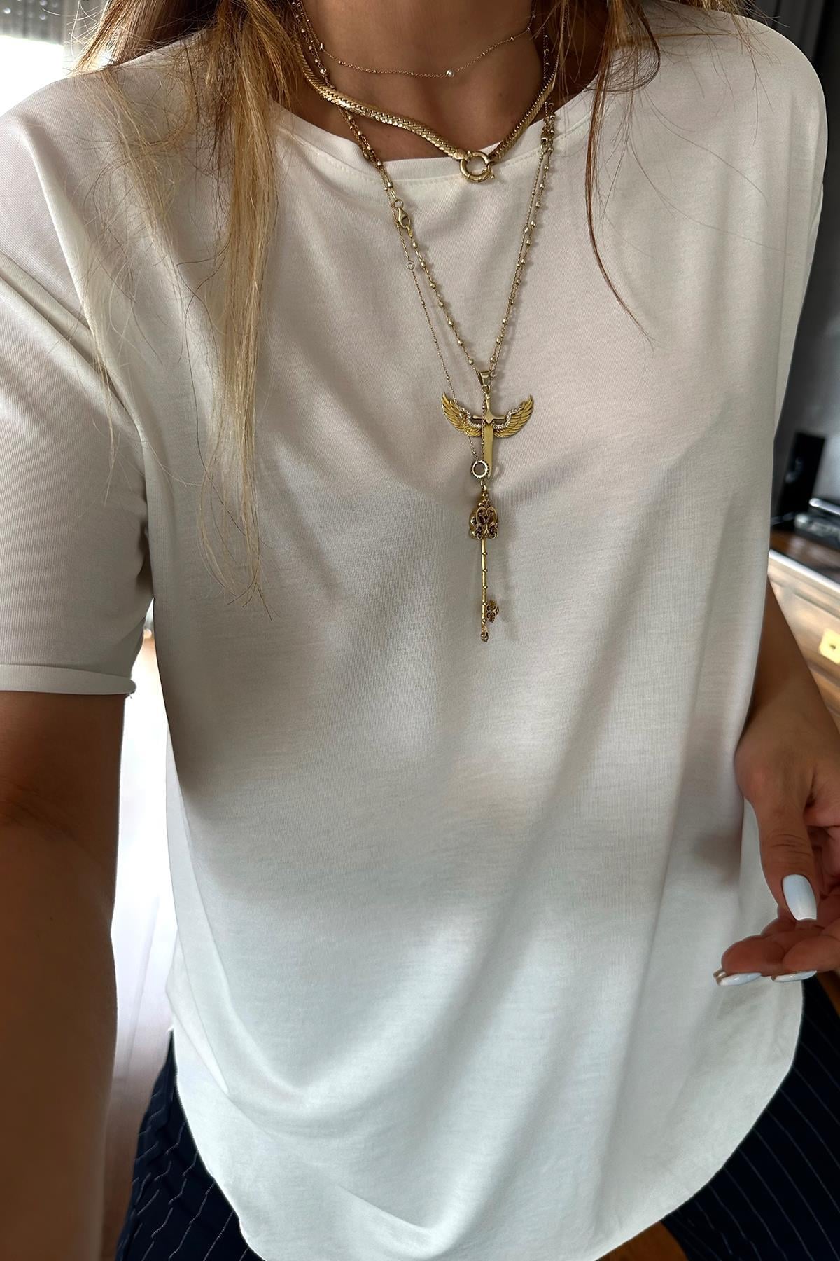 Modal Kumaş Tshirt Ekru