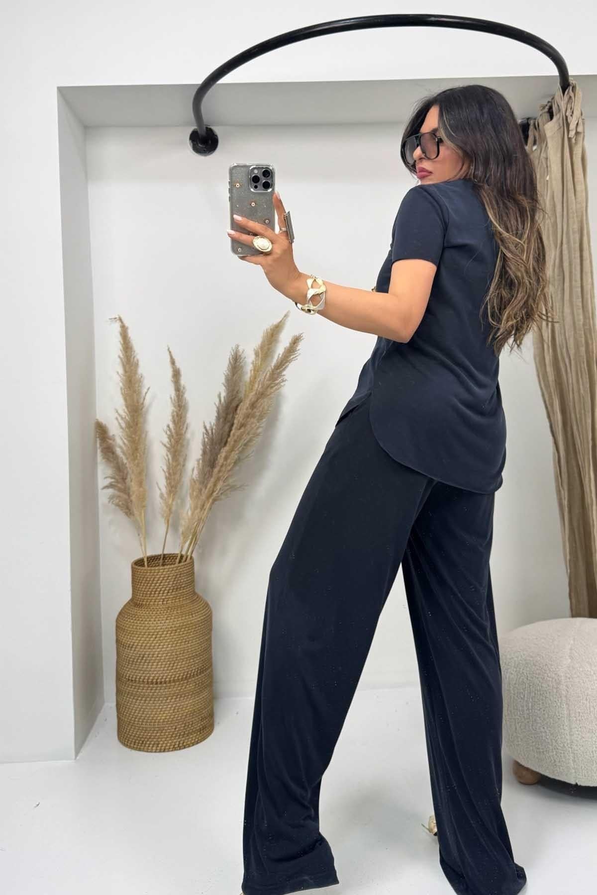 Modal Kumaş V Yaka Takım Siyah