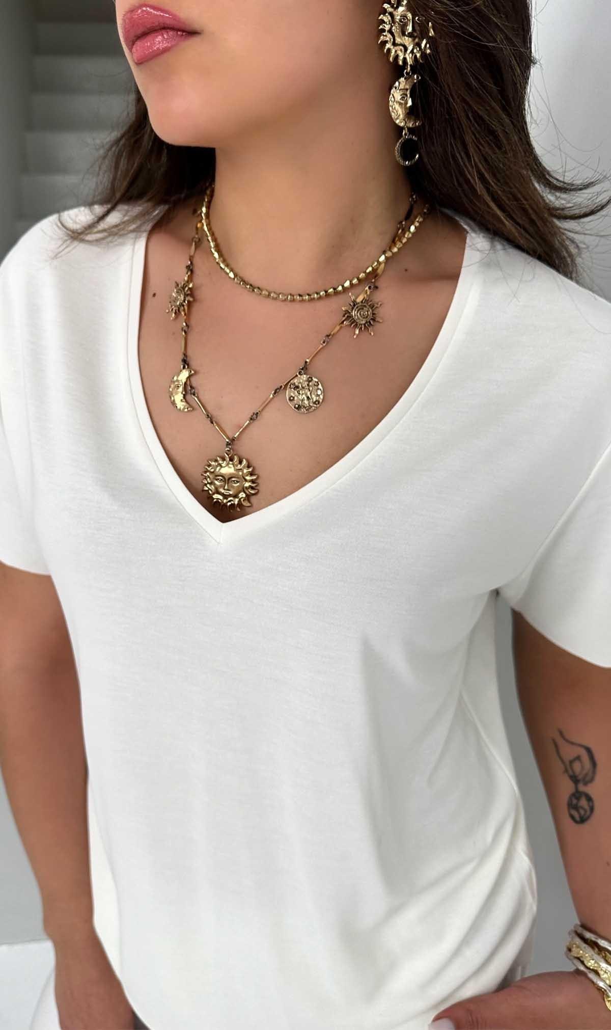 Modal Kumaş V Yaka Tshirt Ekru
