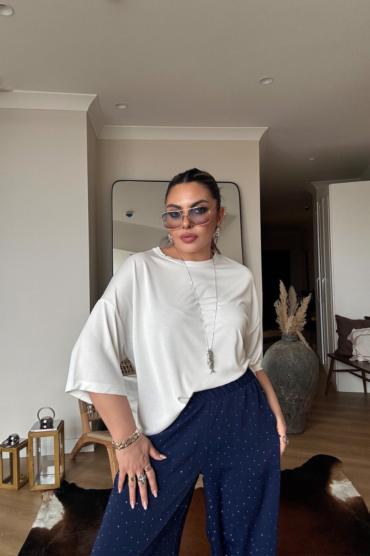 Modal Kumaş Yarım Kol Tshirt Ekru