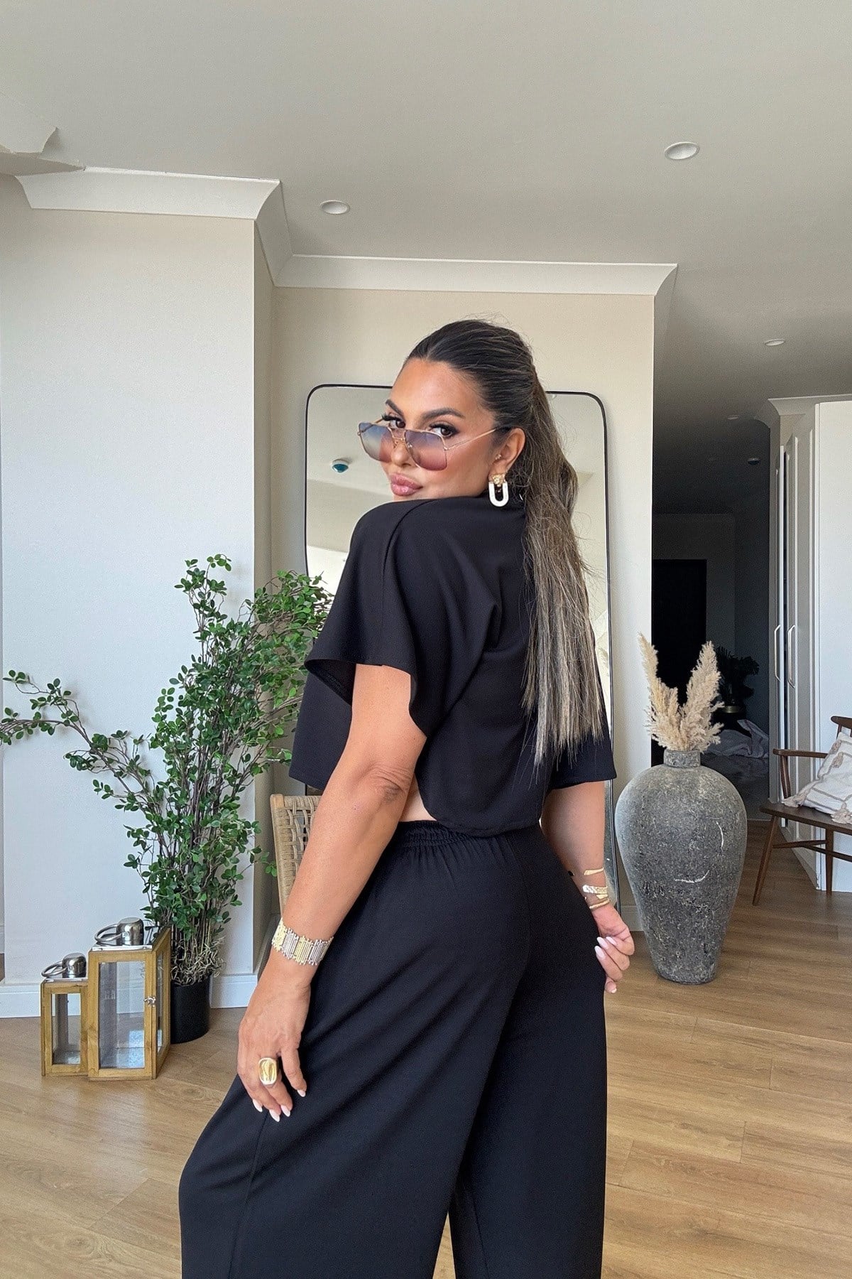 Modal Panço Croplu Takım Siyah