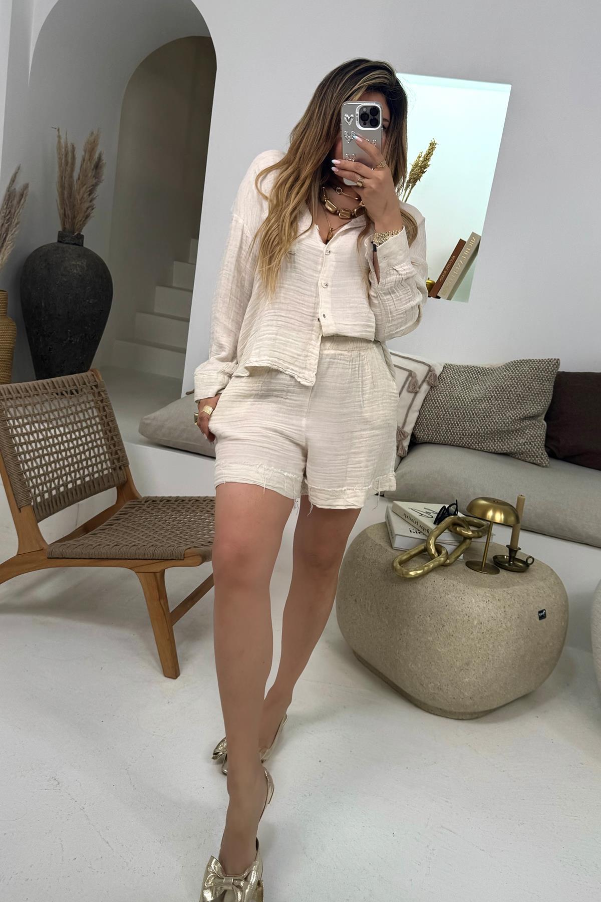 Müslin Şortlu Takım Taş