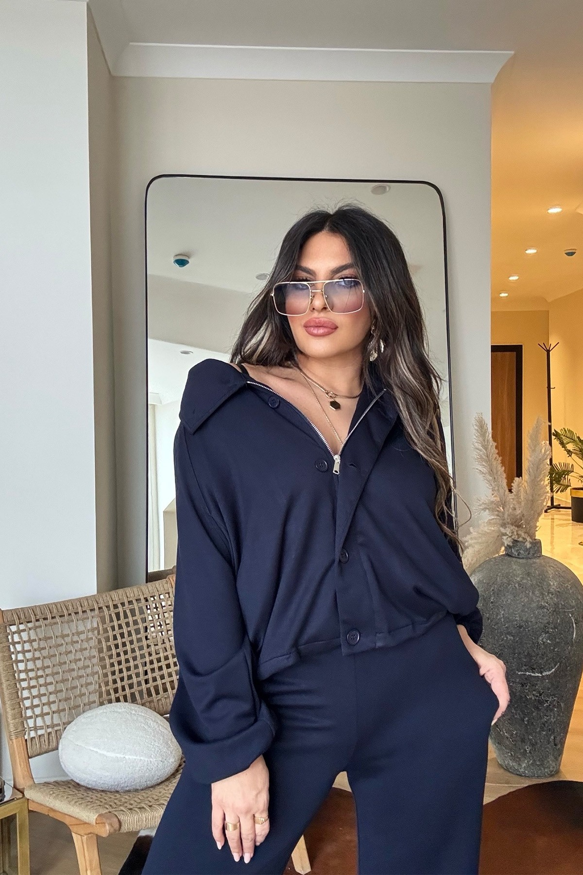 Ntw Modal Kumaş Balıkçı Düğme Ve Fermuar Detay Takım Lacivert